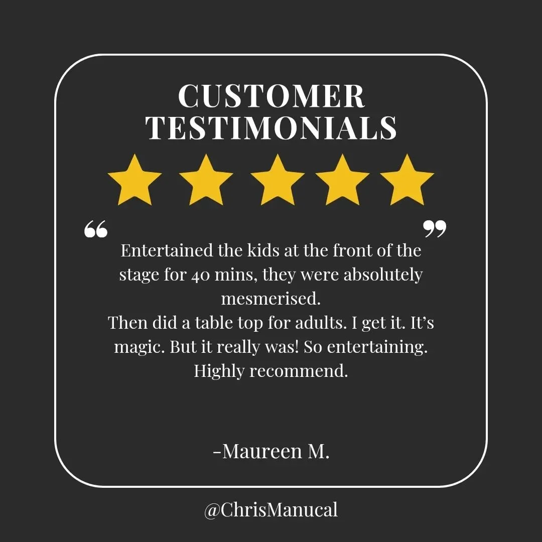 5 stars just keep coming!

#magic #magician #magictricks #closeupmagic #weddingentertainment #wedding #entertainment # companyevents #corporatevents #wigan #manchester #liverpool #visitmanchester #illusion #positivereviews #cardtricks #eventideas #ev