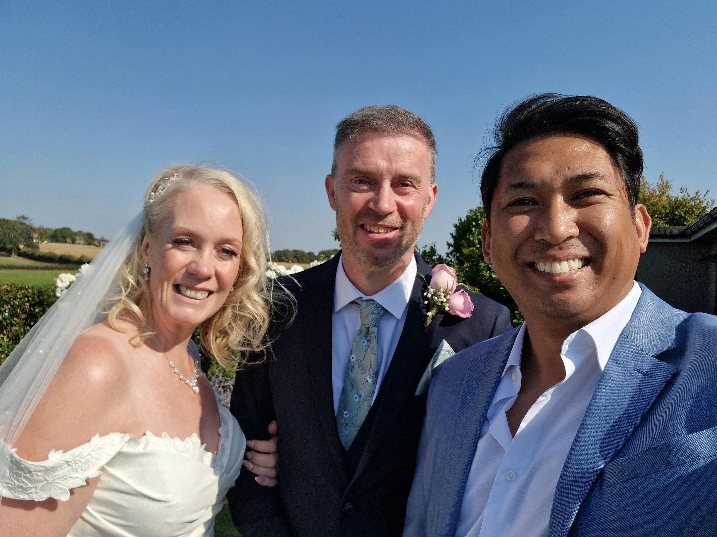 Selfie with a beautiful wedding couple post performance