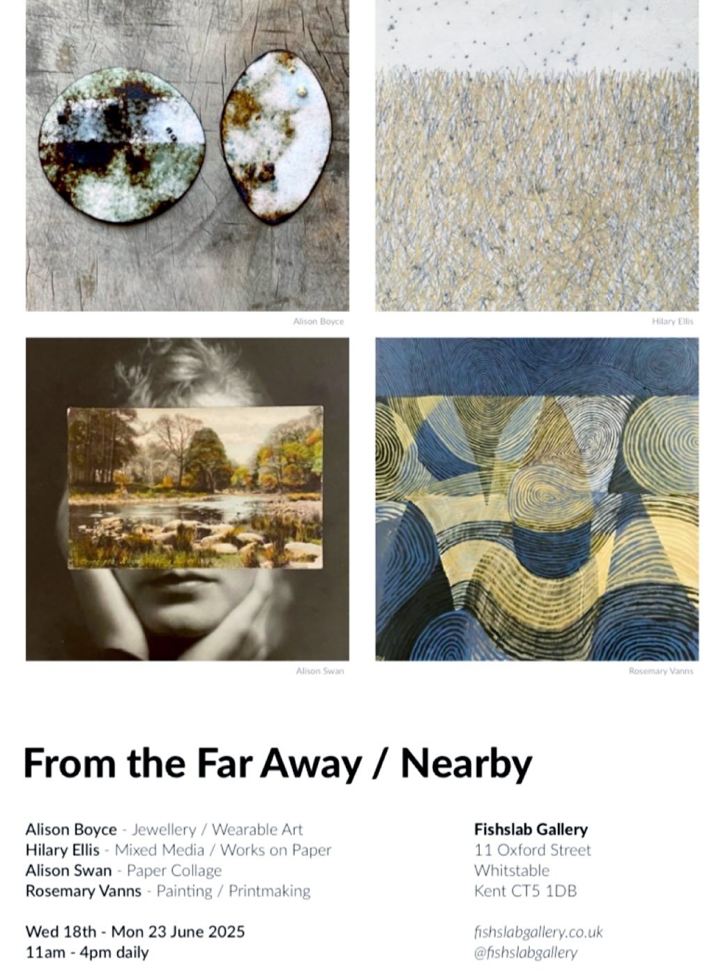 Save the date! I&rsquo;m excited to be showing in Whitstable at @fishslabgallery with @paperclaygirl @drawntothread and @patterns_and_gestures  Open 11am-4pm daily from the 18th-23rd June. It would be lovely to see you. #jewellery #collage #painting 