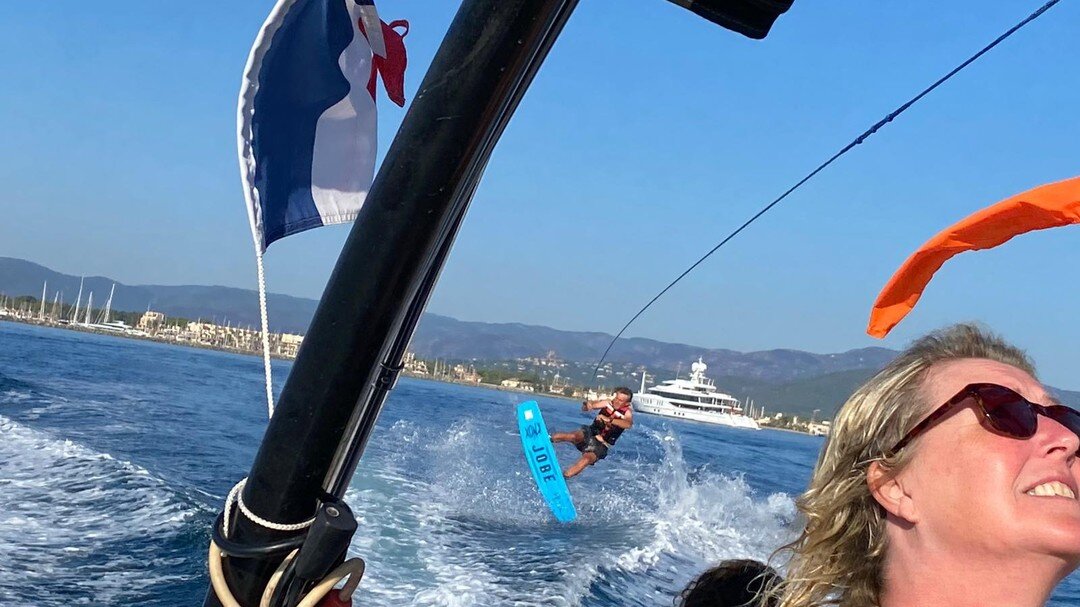 Great fun driving my friend Matt Dales' wakeboarding boat, he is the owner of @astfrance (Adventure Sports Saint Tropez). He's so good at Wakeboarding and I'm slowly learning to do it myself, but learning to tow people is another new skill I've now a