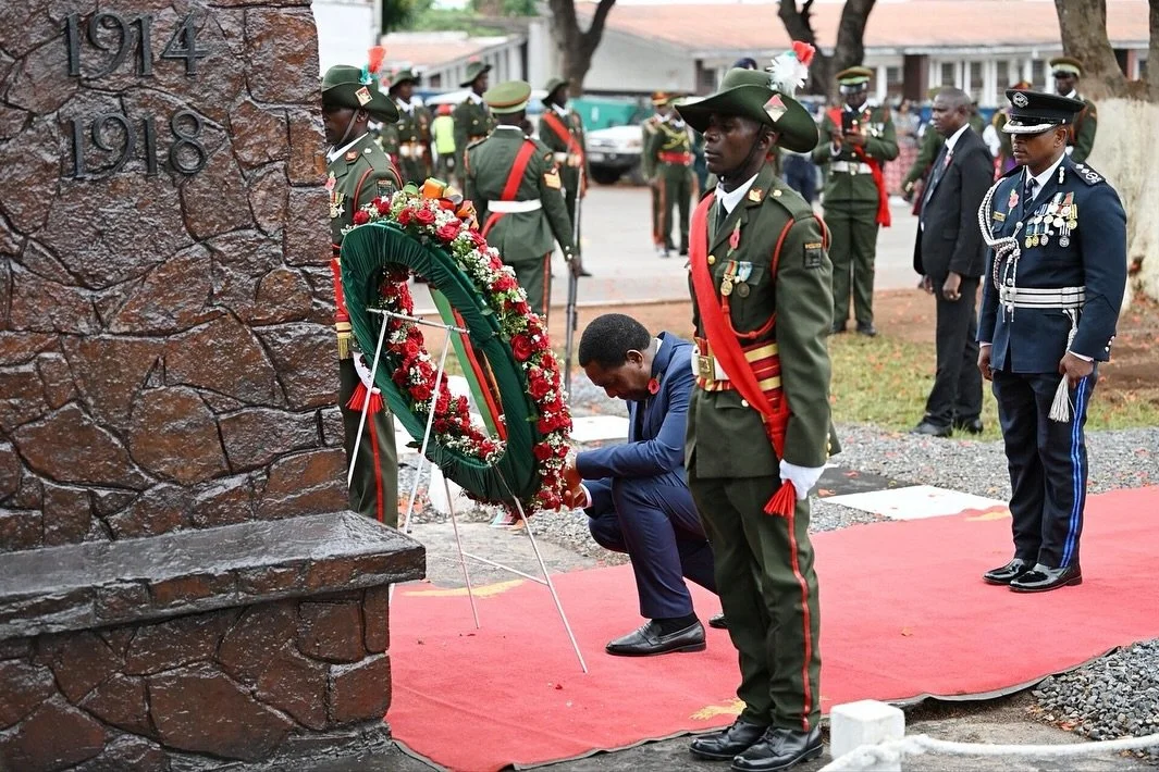 Today I laid a wreath at the Ndola cenotaph to honour the brave men and women who made the ultimate sacrifice in service during times of conflict. We remember their courage and commit to maintaining a peaceful, united Zambia. Lest we forget. 🇿🇲 #Re