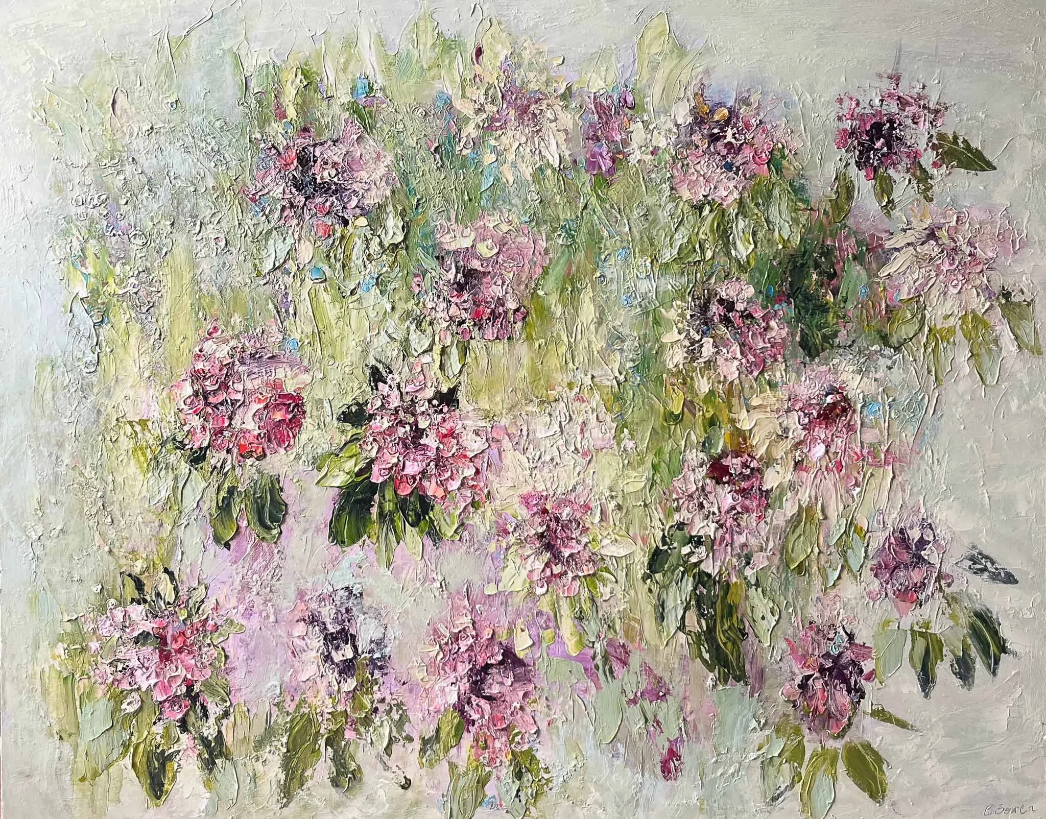 Sheen Falls Hydrangeas | Impasto acrylic on canvas | 120 x 150 cm