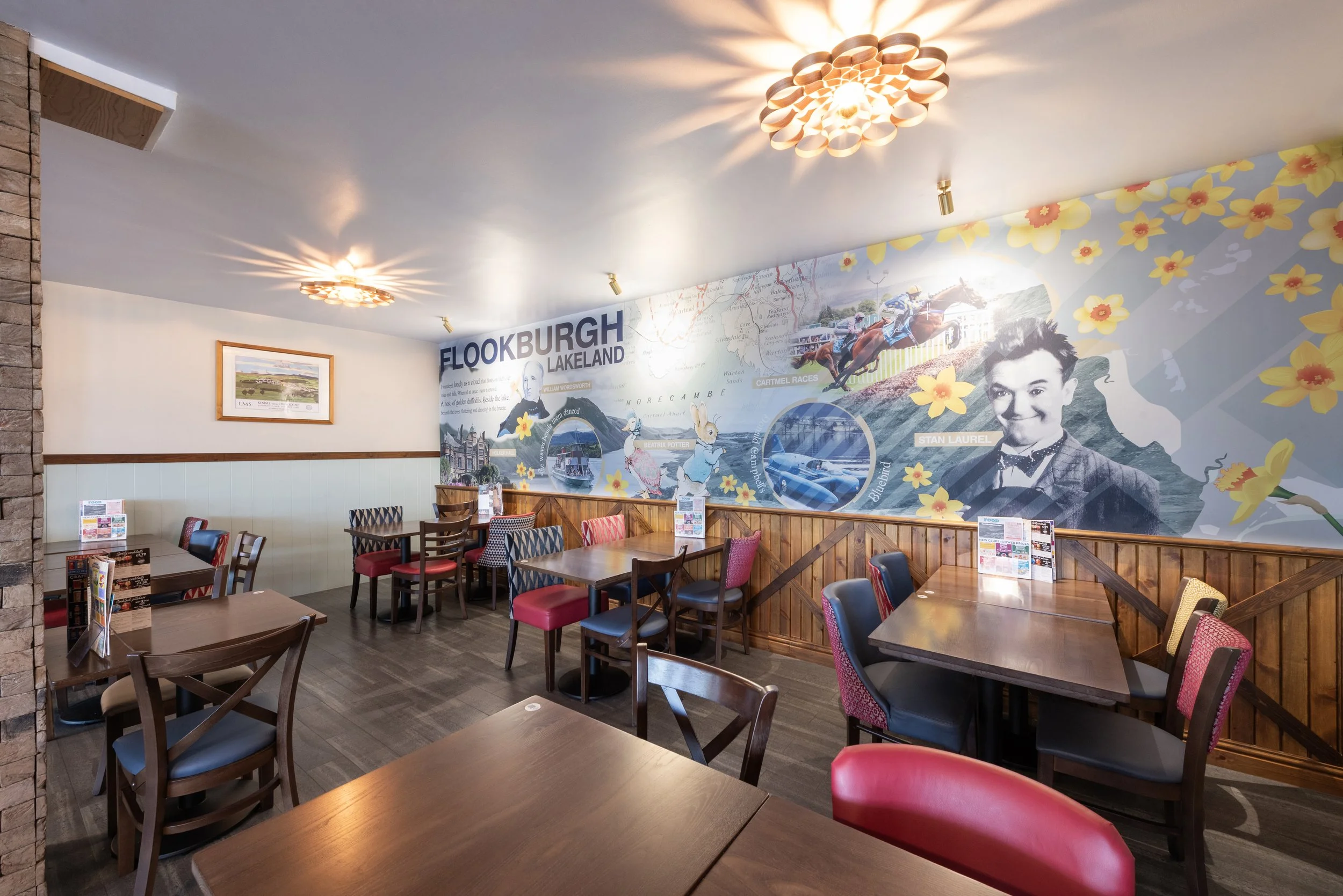 internal seating and tables at alfred wainwright new JD wetherspoon pub at haven lakeland holiday park