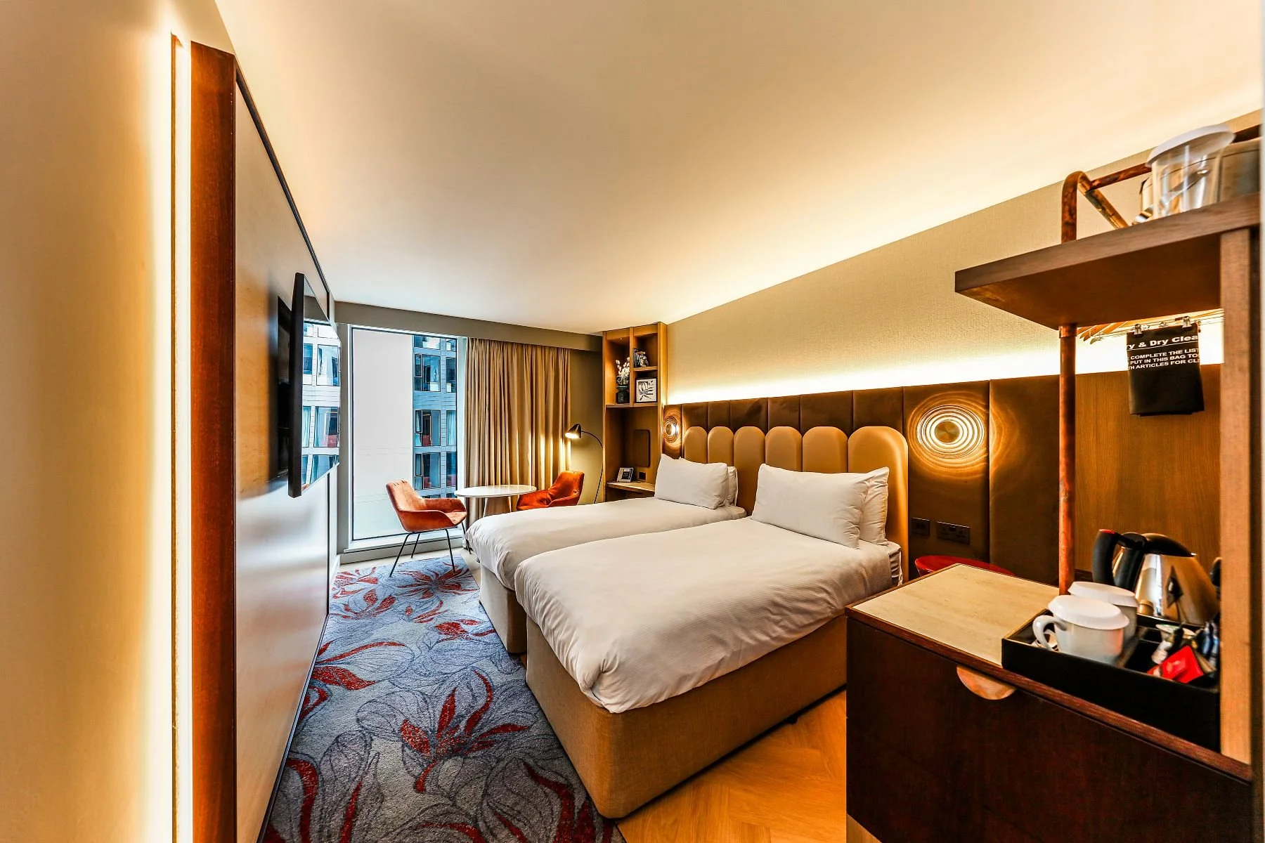 bright twin bedroom at doubletree by hilton hotel refurbishment at tower of london