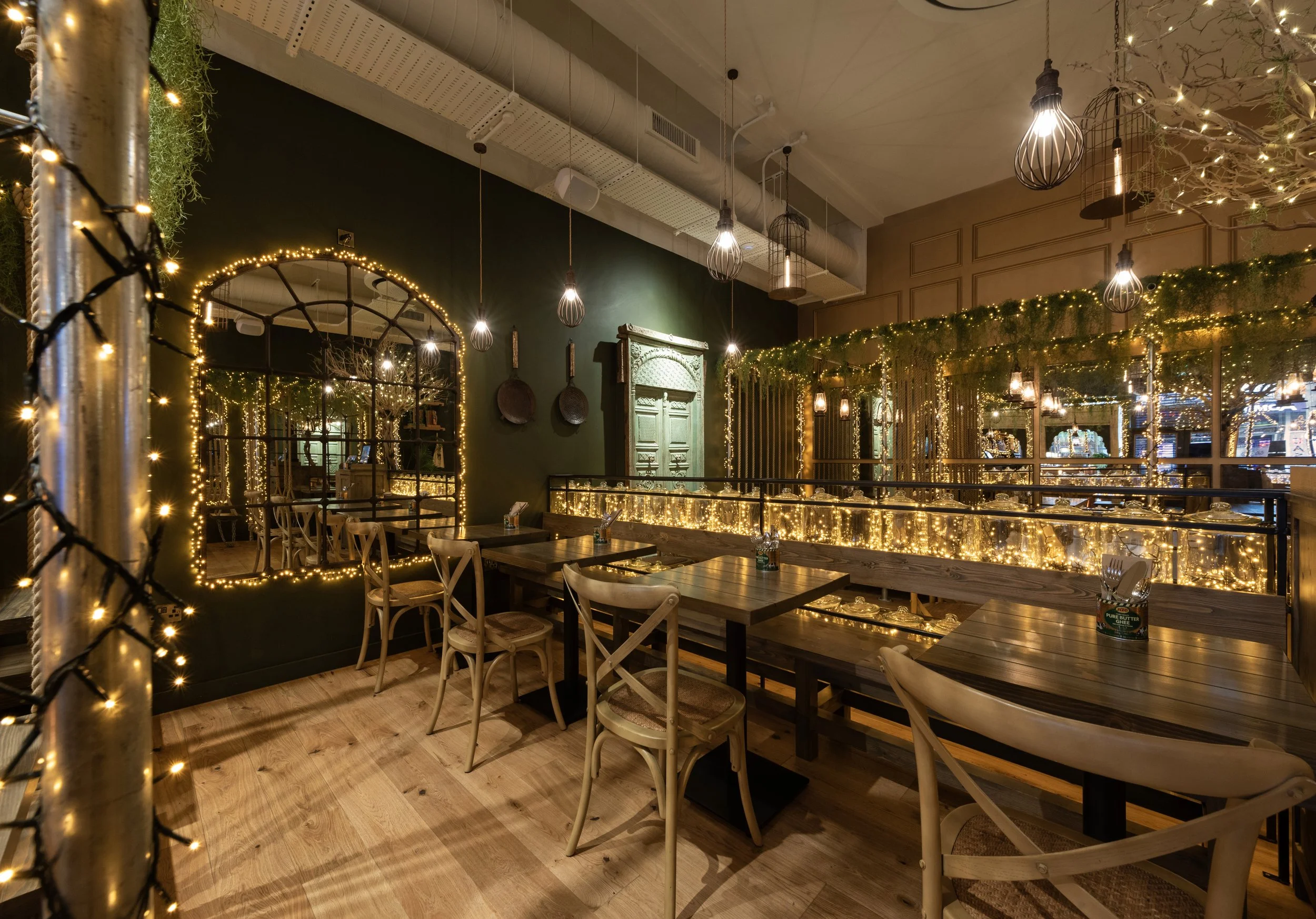 mowgli lincoln restaurant fit out close up of tables and dining