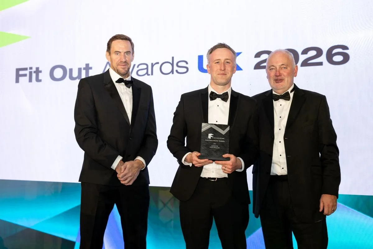 Mollie's manchester Fit Out Project of the Year award with Lewis Riley and Colin Drury