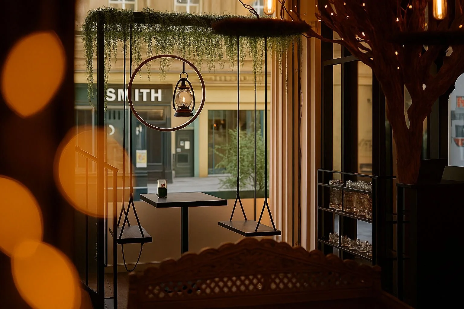 mowgli newcastle restaurant fit out swing seating next to window