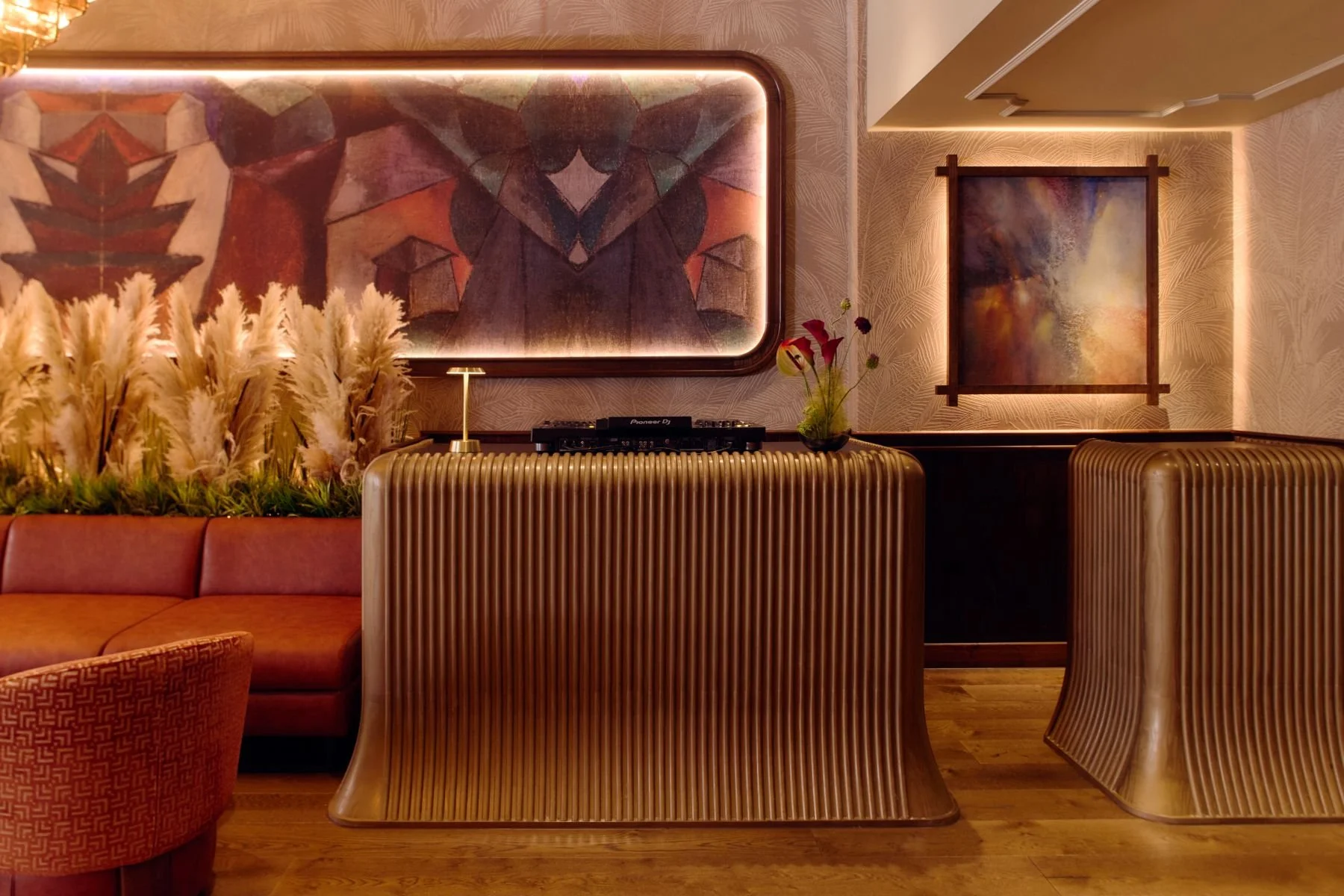 gaucho manchester restaurant fit out by medlock frb reception desk and dj booth bespoke joinery
