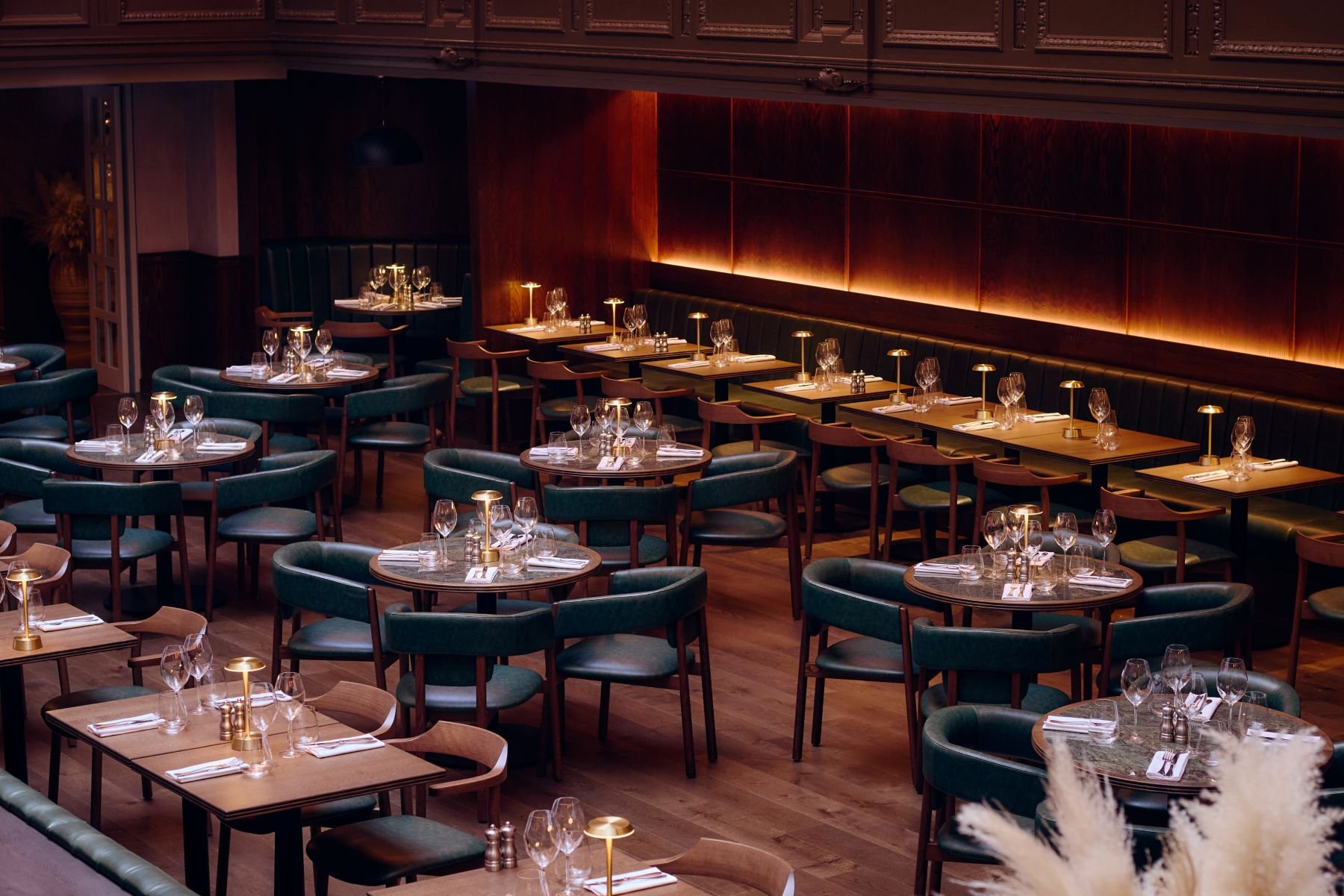 gaucho manchester restaurant fit out by medlock frb overhead view of tables and main dining area