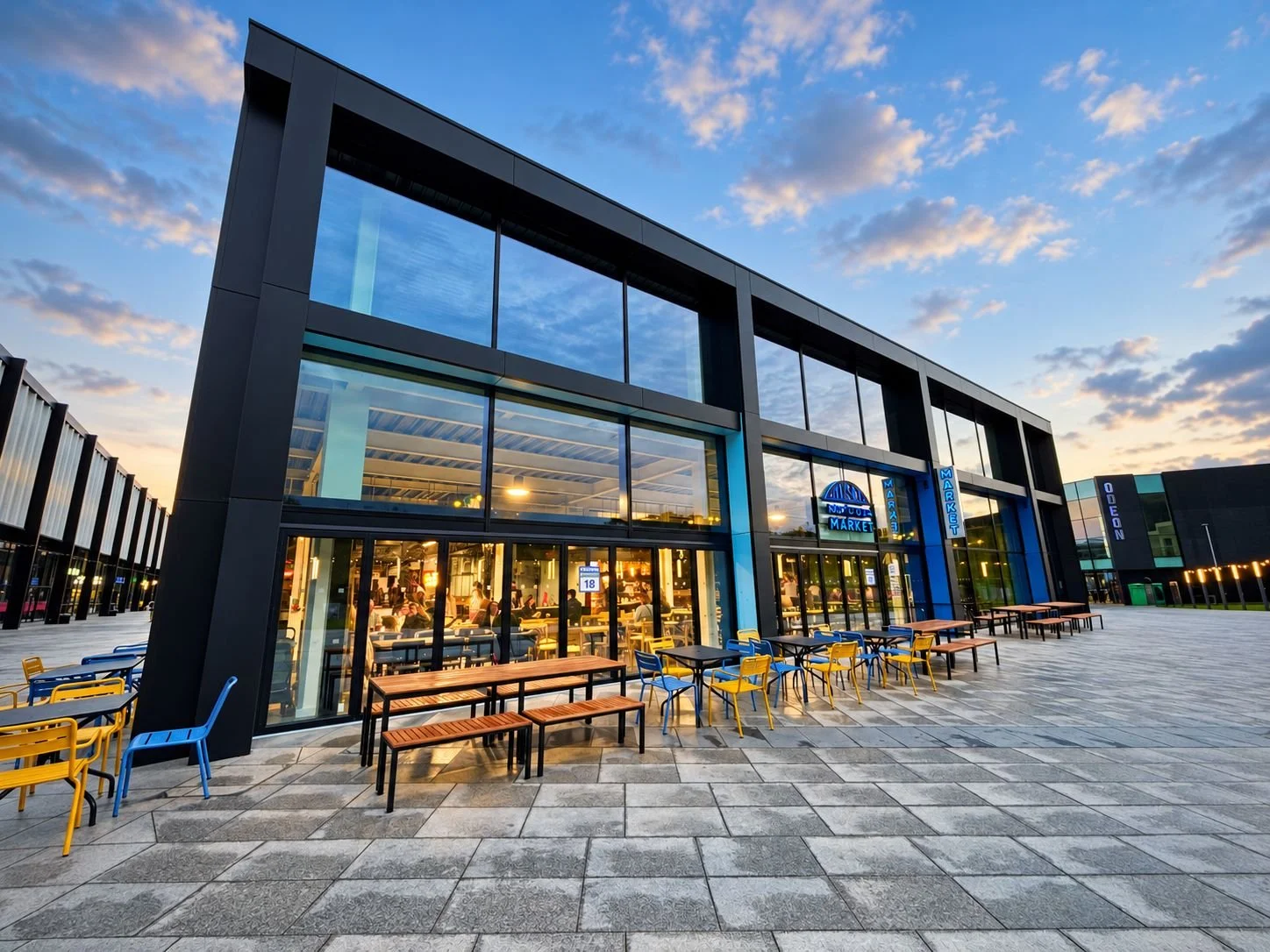 external view of Northwich market hall refurb at barons quay by medlock frb