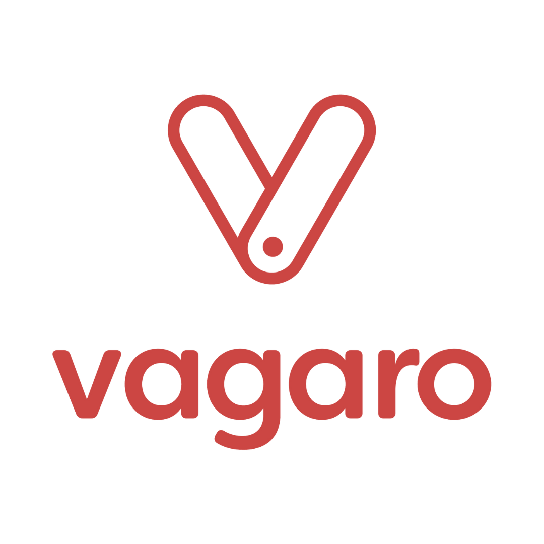 Vagaro logo featuring a minimalist red “V” icon above the brand name in bold lowercase letters.