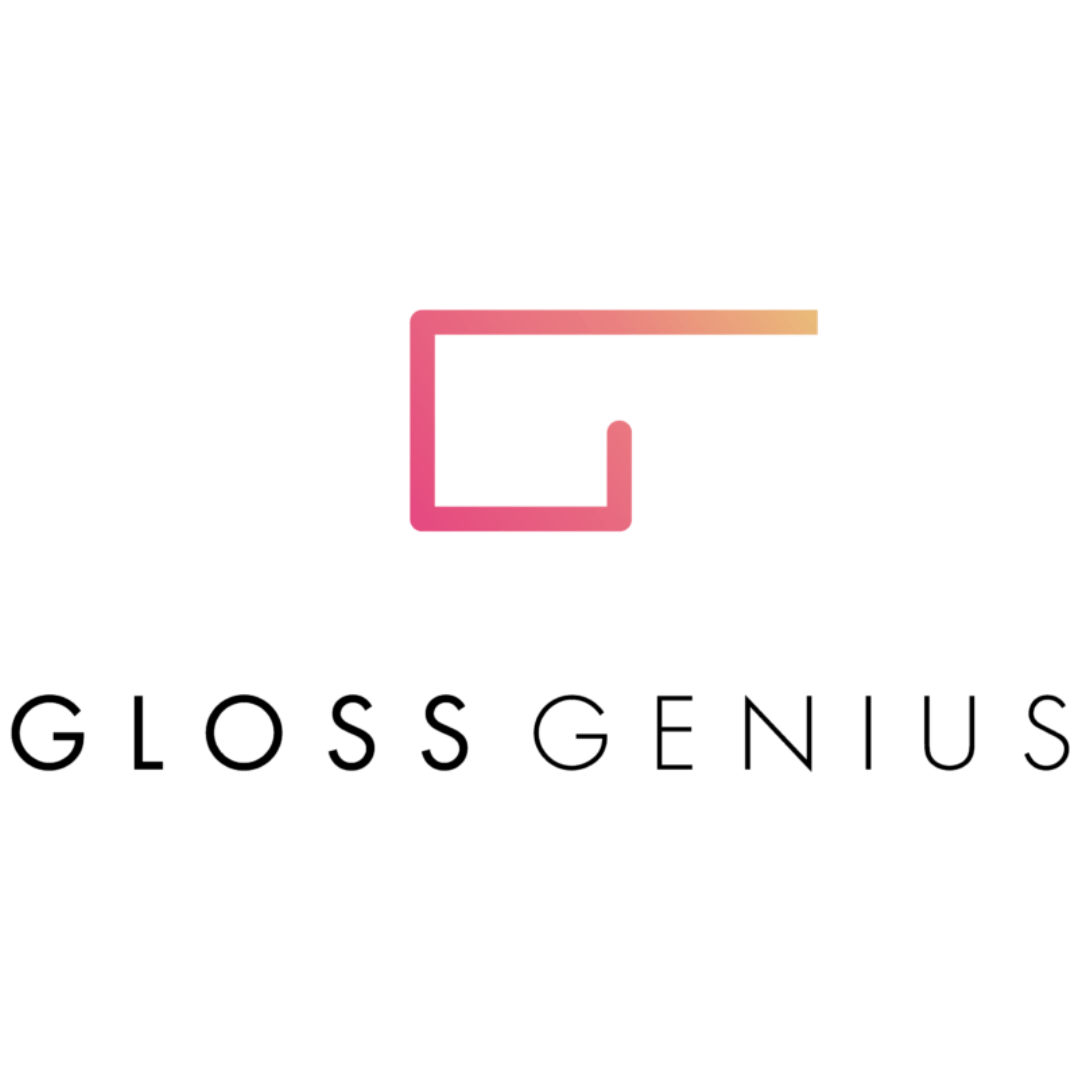 GlossGenius logo featuring a gradient “G” icon in pink and orange tones above modern black text.