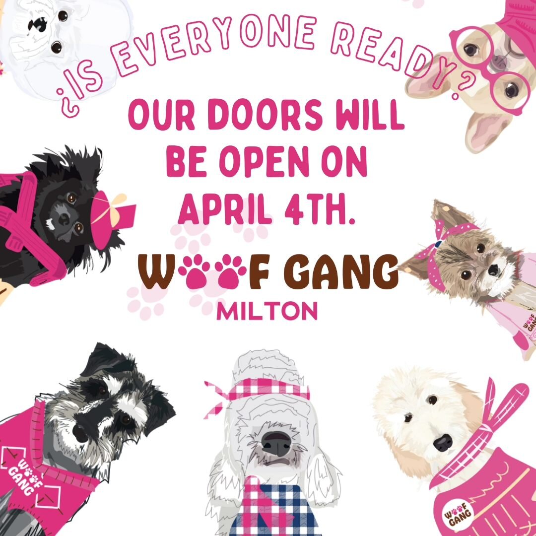 NEWS FLASH! @woofgangmilton Grooming &amp; Bakery is opening on Thursday, April 4th and they are ready to groom your pet! Their calendar is now open for bookings. Plus, first-time grooming clients enjoy a 20% discount! Receive a complimentary decorat