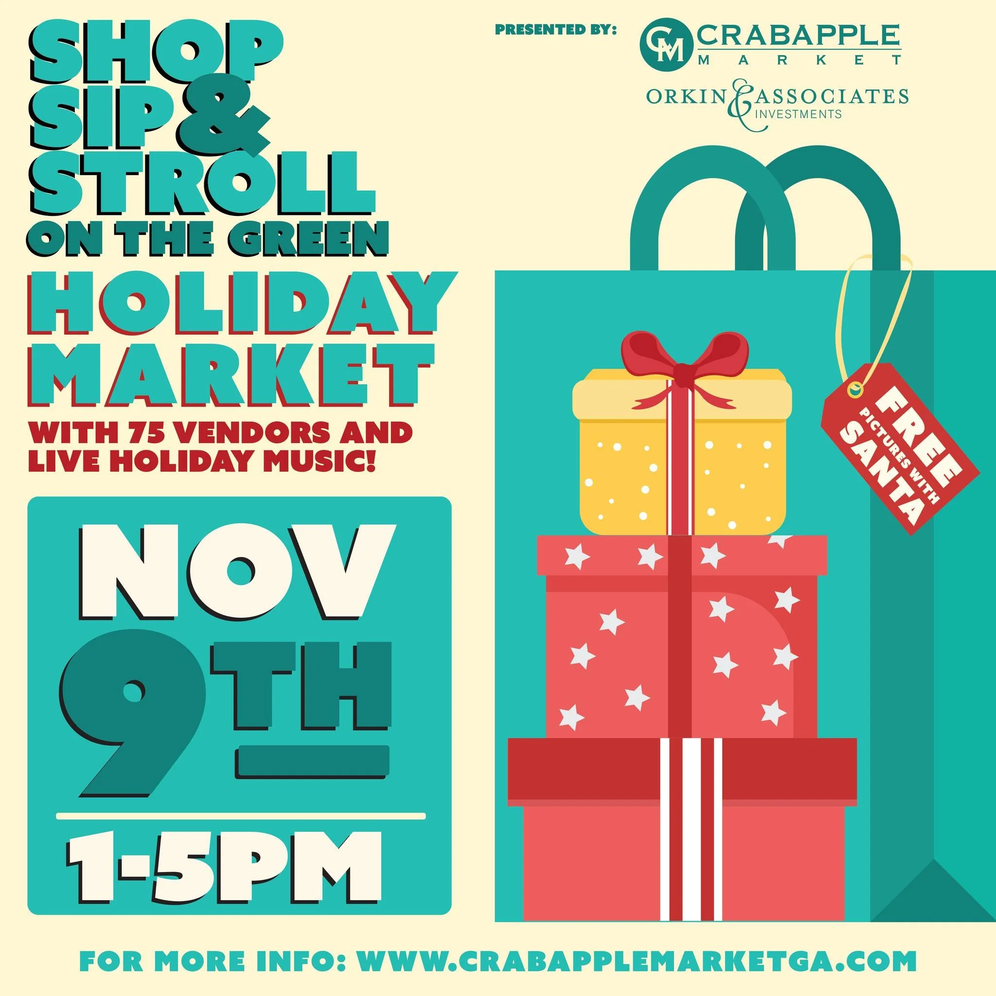 🎄Holiday shopping, festive music and free pictures with Santa are coming your way! Make plans to join us for the Holiday Shop, Sip &amp; Stroll on #TheGreen. It&rsquo;s Sunday, November 9th from 1 &ndash; 5PM with 60+ vendors &amp; artisans from all