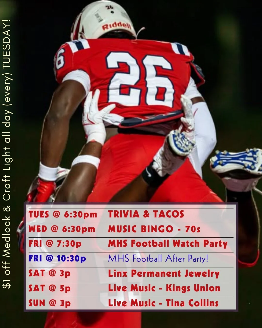Make plans for Friday Night Lights at @sixbridgescrabapple! Join the Milton High School Eagles Football Watch Party &amp; After Party! Then stop by on Saturday for Linx Permanent Jewelry @3PM and Live Music with Kings Union @5PM. Live music on Sunday