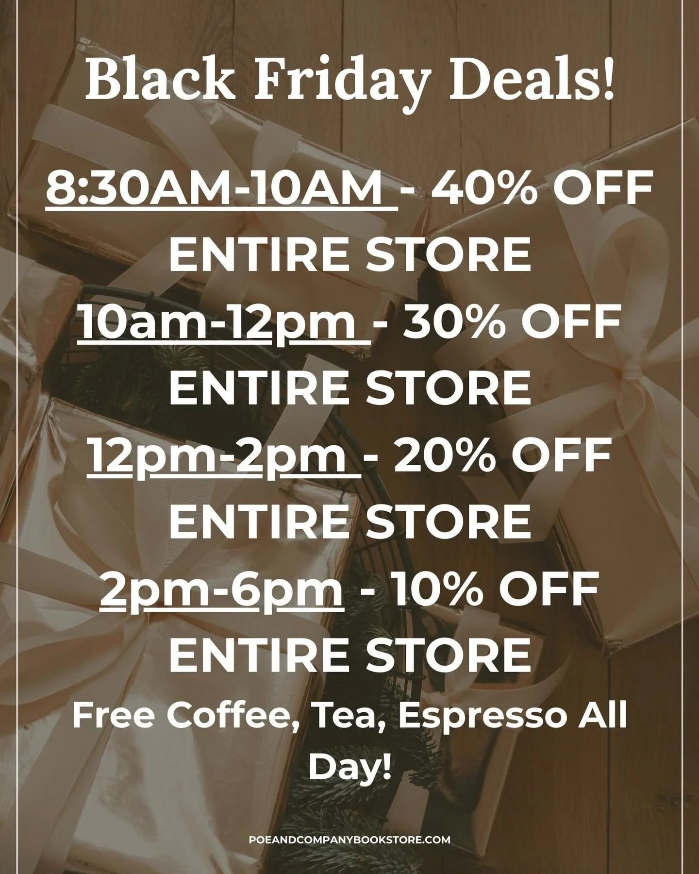 ⚫️BLACK FRIDAY Deals at @poeandcompanybookstorellc are here! Shop local for great deals on holiday gifts and more. 
Poe and Company also hosts a plethora of events during December and there is truly something for everyone! Check out the line up and p