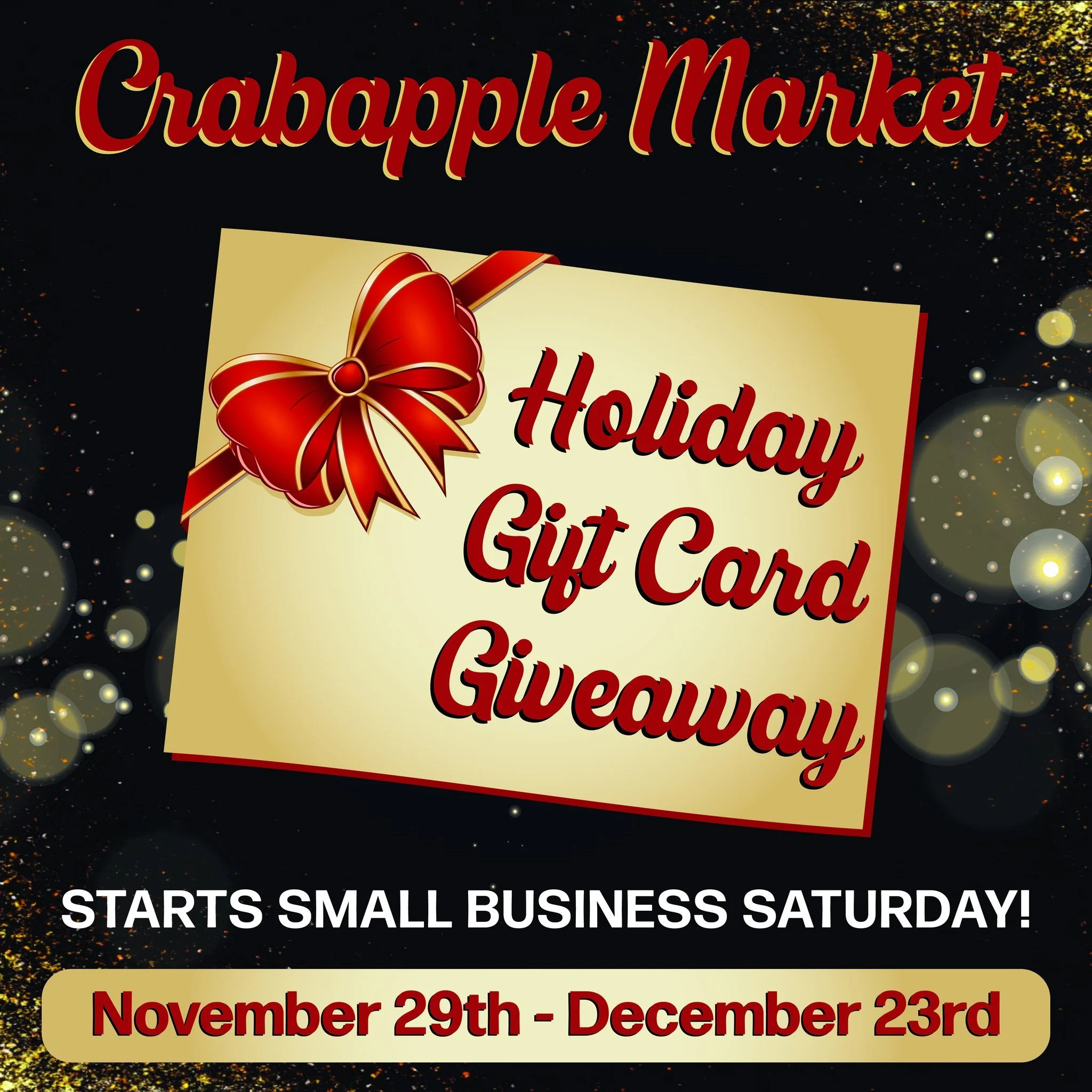 🌟Christmas is coming early to Crabapple Market! We are kicking off the holiday season with a Gift Card GIVEAWAY promotion at  several of our businesses. We would love for the community to #shoplocal so starting on Small Business Saturday, November 2
