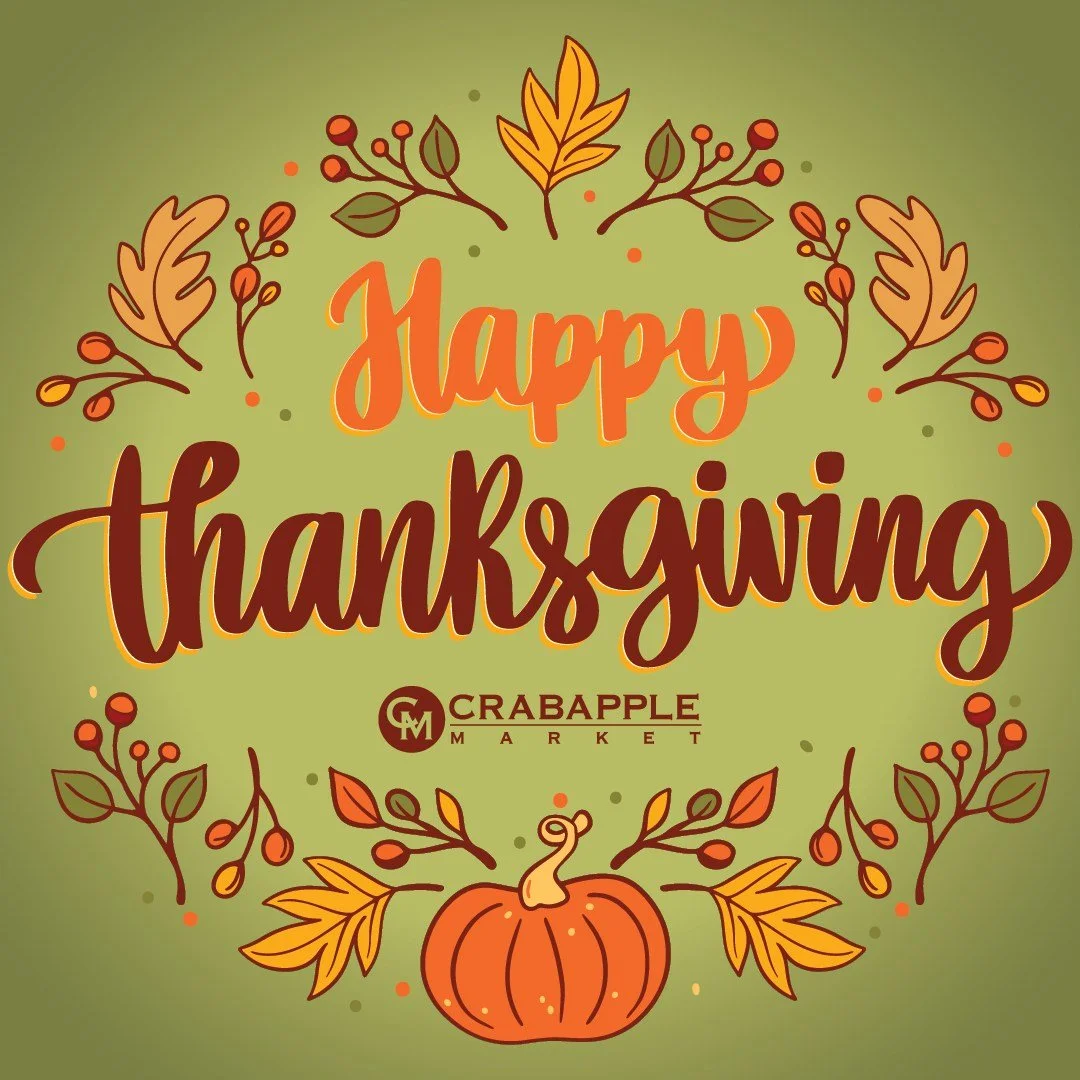 Happy Thanksgiving Day from Crabapple Market! We are very thankful for our Milton/Crabapple community and we appreciate your support of all the local shops, restaurants &amp; businesses located in the #heartofmilton. We hope you enjoy a special time 