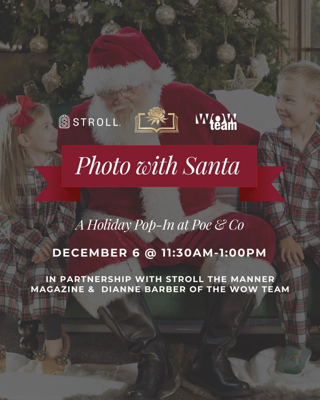 🎅FREE Pictures with Santa -- this Saturday, December 6th at @poeandcompanybookstorellc! Dress in your holiday best and take a photo with Santa by photographer, Rachel Yatteau from 11:30AM &ndash; 1PM. Enjoy yummy treats, make a craft and discover gr