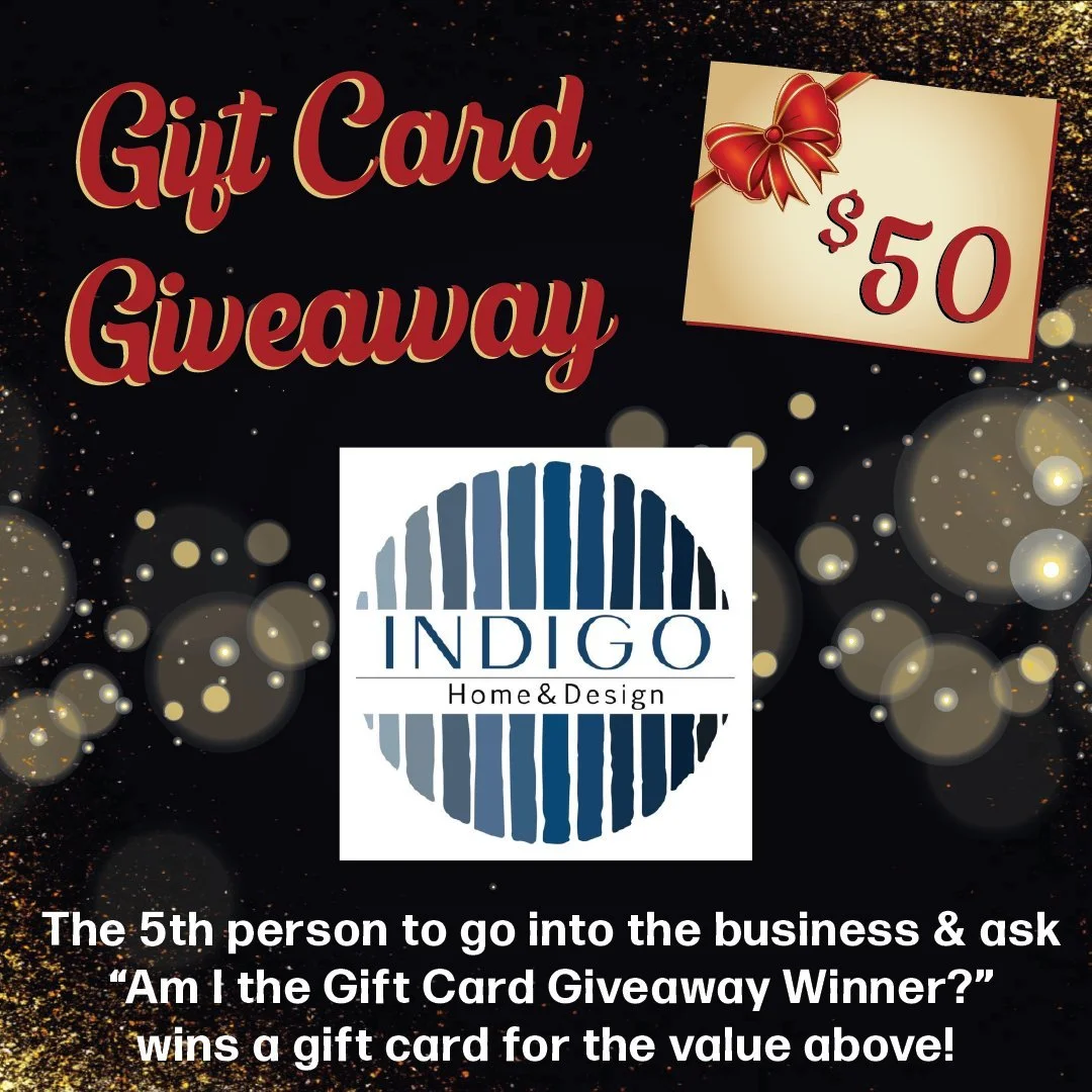 💙Love home decor, fashion and gifts? Today you could win a $50 gift card from @indigohomeanddesign!  Stop in today and ask, &ldquo;Am I the Gift Card Giveaway winner?&rdquo;. The 5th person to ask at Indigo Home &amp; Design will be the winner of a 