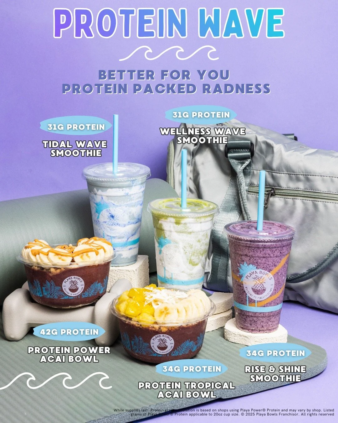 Looking to up your protein intake for 2026? Playa Bowls is introducing new smoothies and classics with a protein boost. 
 💪Protein Power Acai Bowl: 42g protein- Playa Acai with chocolate protein topped with blueberry flax granola, banana &amp; peanu