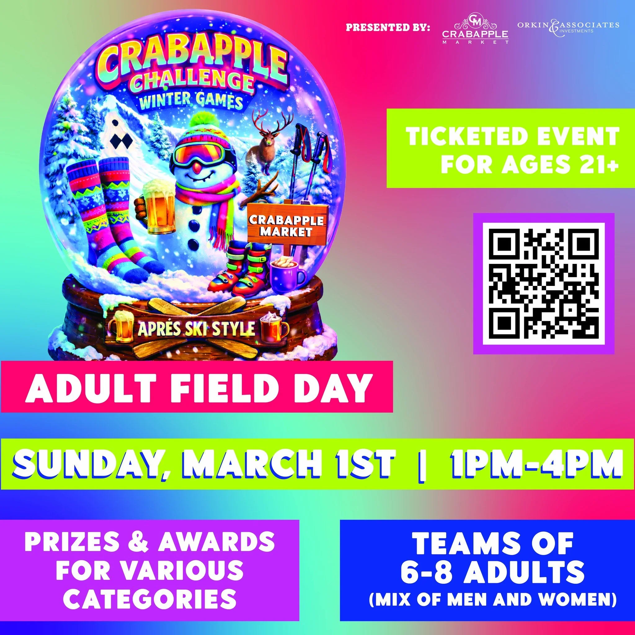 ❄️NEW EVENT ALERT!❄️ Introducing the Crabapple Challenge &ndash; Winter Games! Join our Apres Ski Style Winter Games with your friends for a day of fun! The Adult Field Day event is Sunday, March 1st from 1 &ndash; 4PM. Teams will earn points in each
