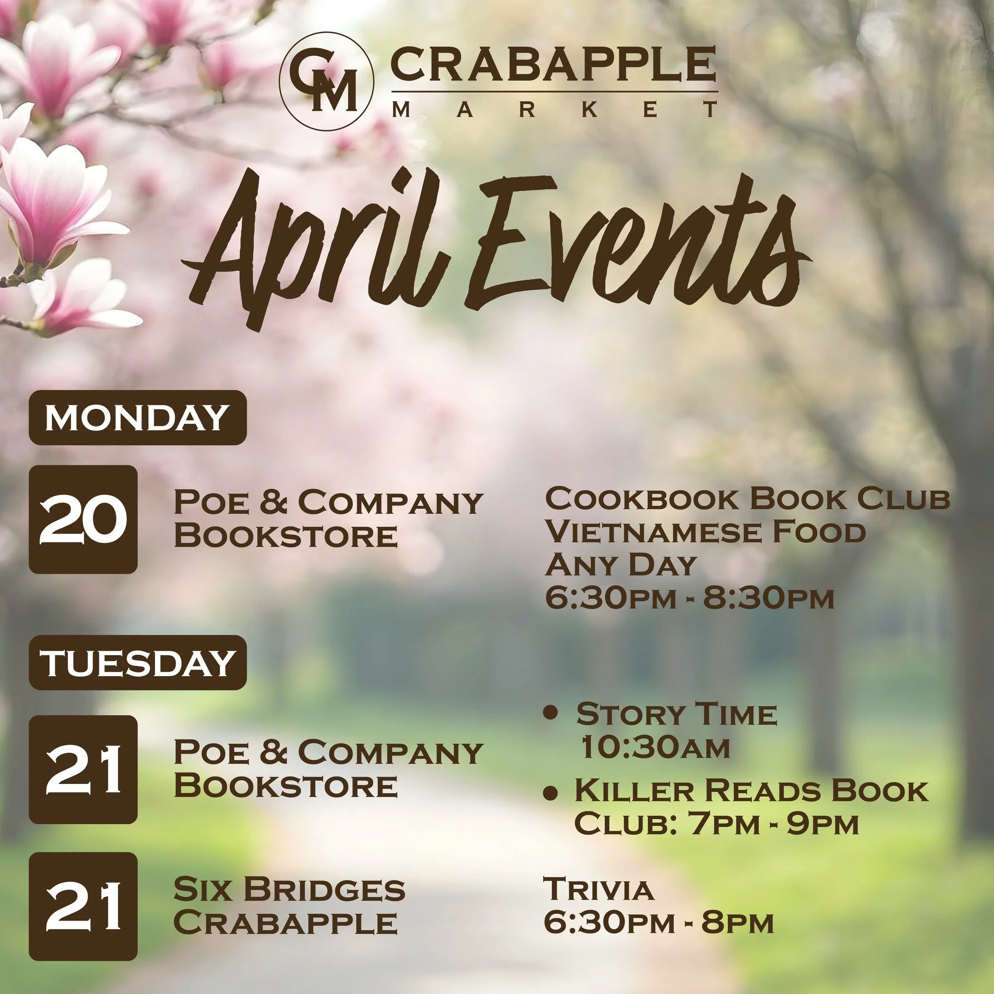 Happy Monday! SPRING has definitely SPRUNG in the #heartofmilton with all its beauty.  As you look ahead, plan to join in the activities and events coming  UP all around Crabapple Market. Friday is Shop, Sip &amp; Stroll from 4 - 7PM with 30+ vendors