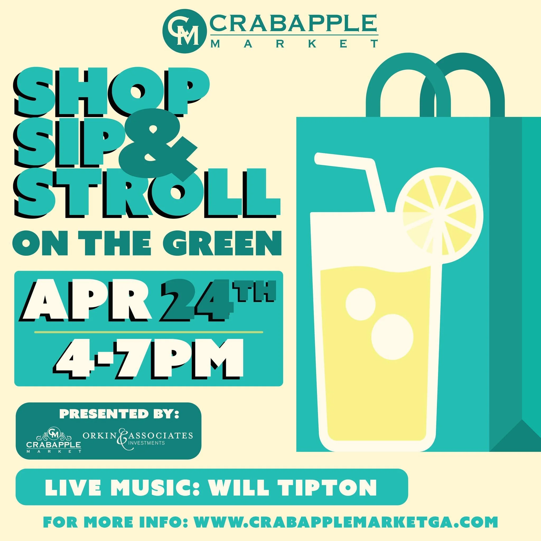 Don't miss SHOP, SIP &amp; STROLL on The Green! It's Friday, and the weather should be perfect. Come for the shopping, stay for the live music with Will Tipton and stroll The Green with a refreshing beverage or yummy treat. Shop the 30+ vendors and d