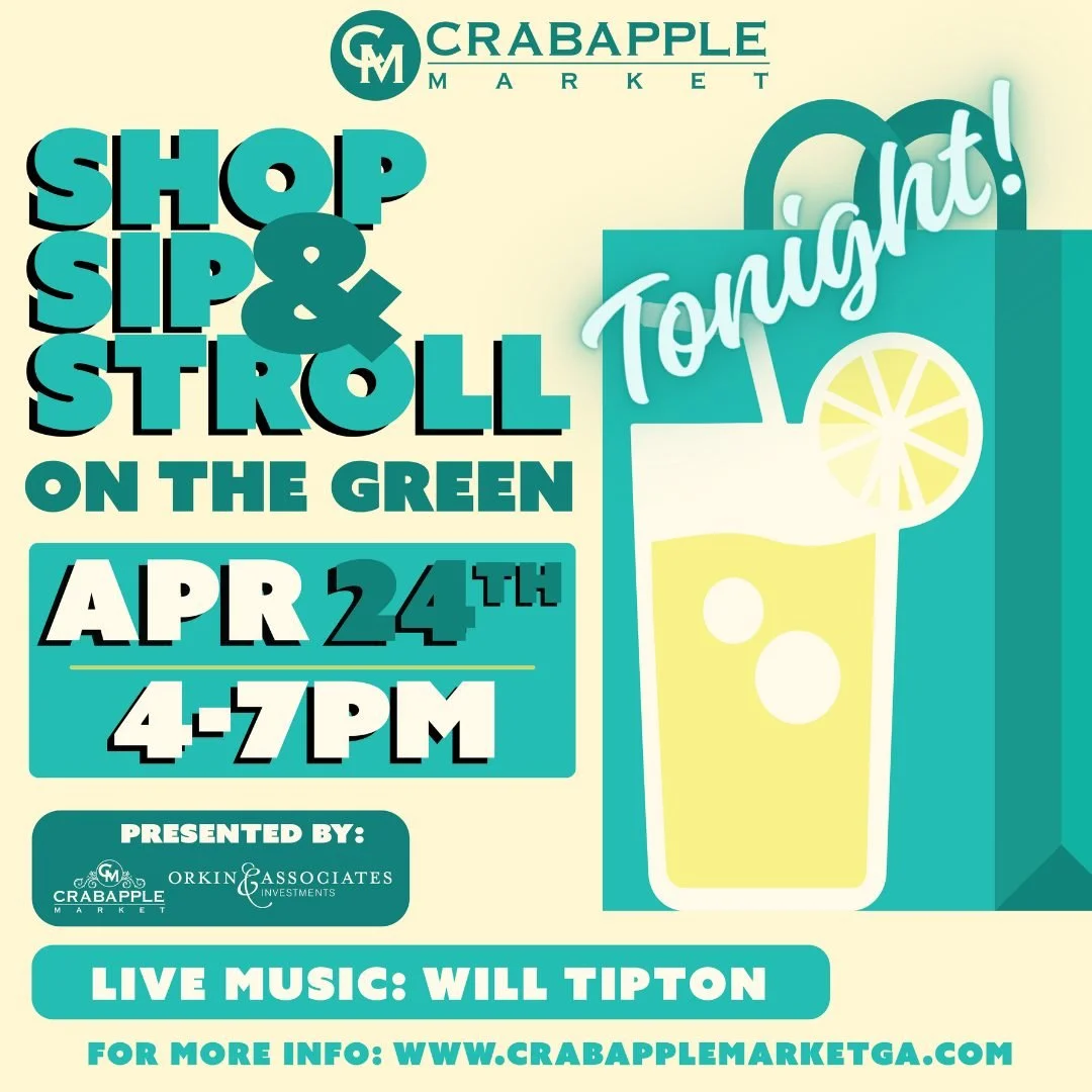 Come out for Shop, Sip &amp; Stroll on The Green TONIGHT from 4 - 7PM! Shop all your favorite vendors, listen to the chill sounds of live music from Will Tipton, and get something delish to munch on. Grab a friend and enjoy the afternoon vibes at Cra