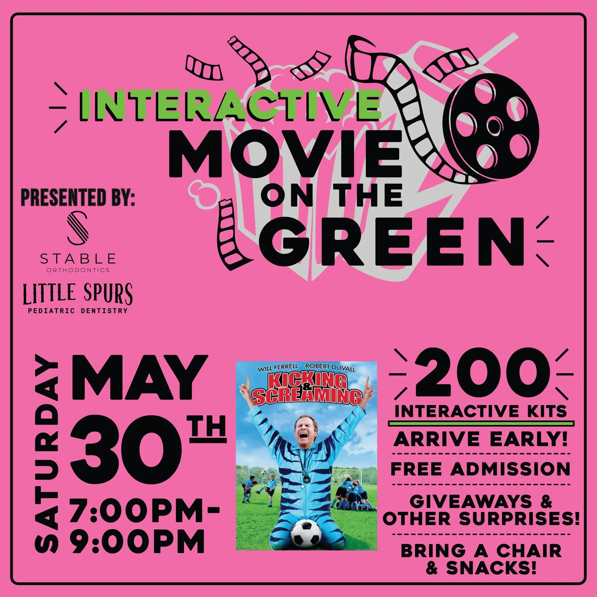 Interactive Movie Night on The Green is BACK! It&rsquo;s Saturday night, May 30th, 7 -9PM, featuring fun, family film, Kicking and Screaming. Grab your kiddos and plan to experience the movie in a new way with an interactive kit for hands-on particip