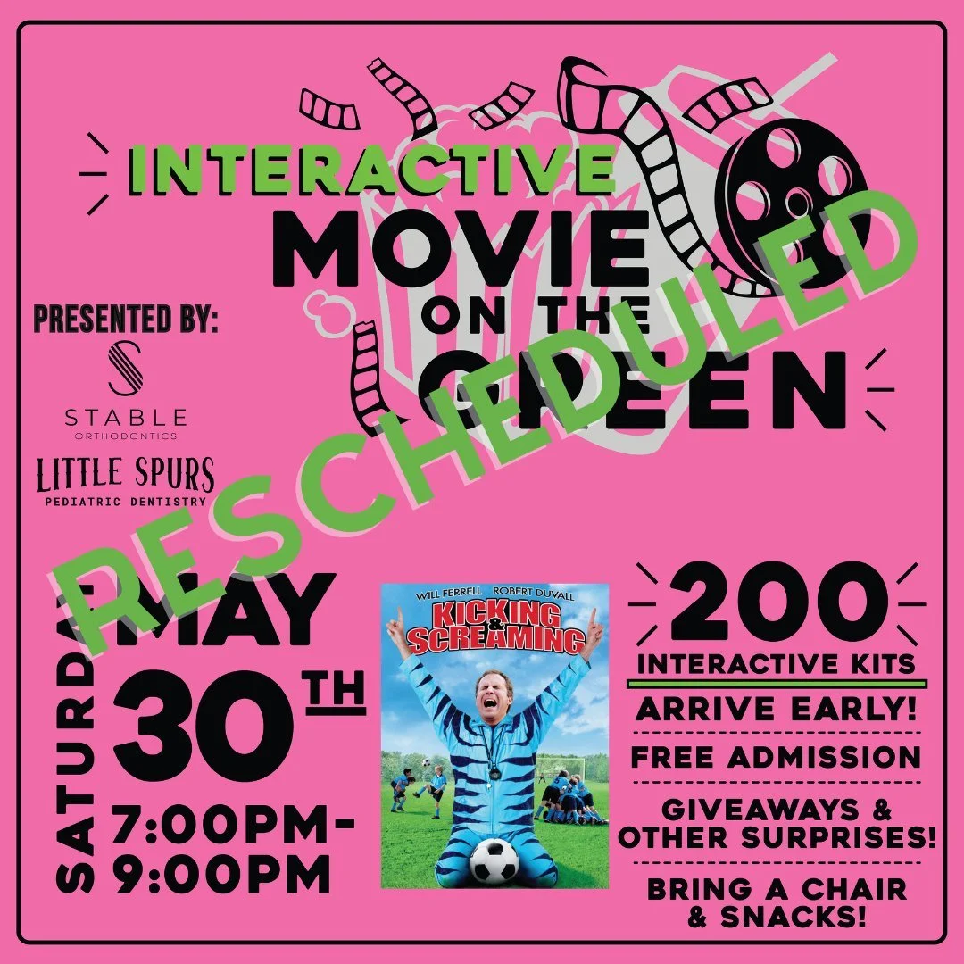 We have made the difficult decision to reschedule the Interactive Movie Night on The Green which is planned for tomorrow, Saturday, May 30th, due to the uncertainly of the weather. Don't worry, we are rescheduling the movie -  Kicking &amp; Screaming