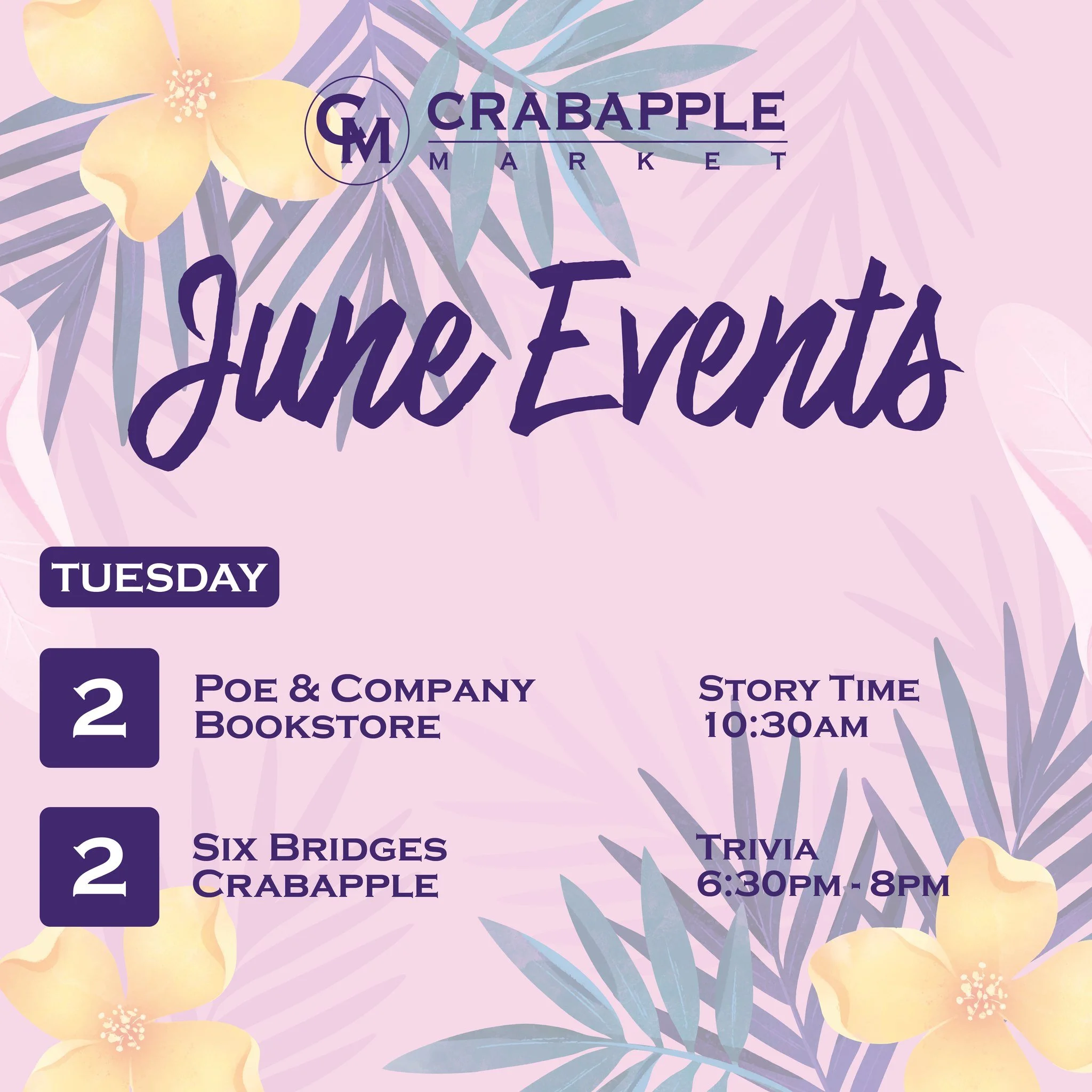 Welcome JUNE! Summer is here and we are so excited! Check out the daily run down all around Crabapple Market 
✨BIG NEWS &ndash; be sure to come out to #TheGreen on Wednesday, June 3rd for the School&rsquo;s Out Summer&rsquo;s In Party on The Green. I
