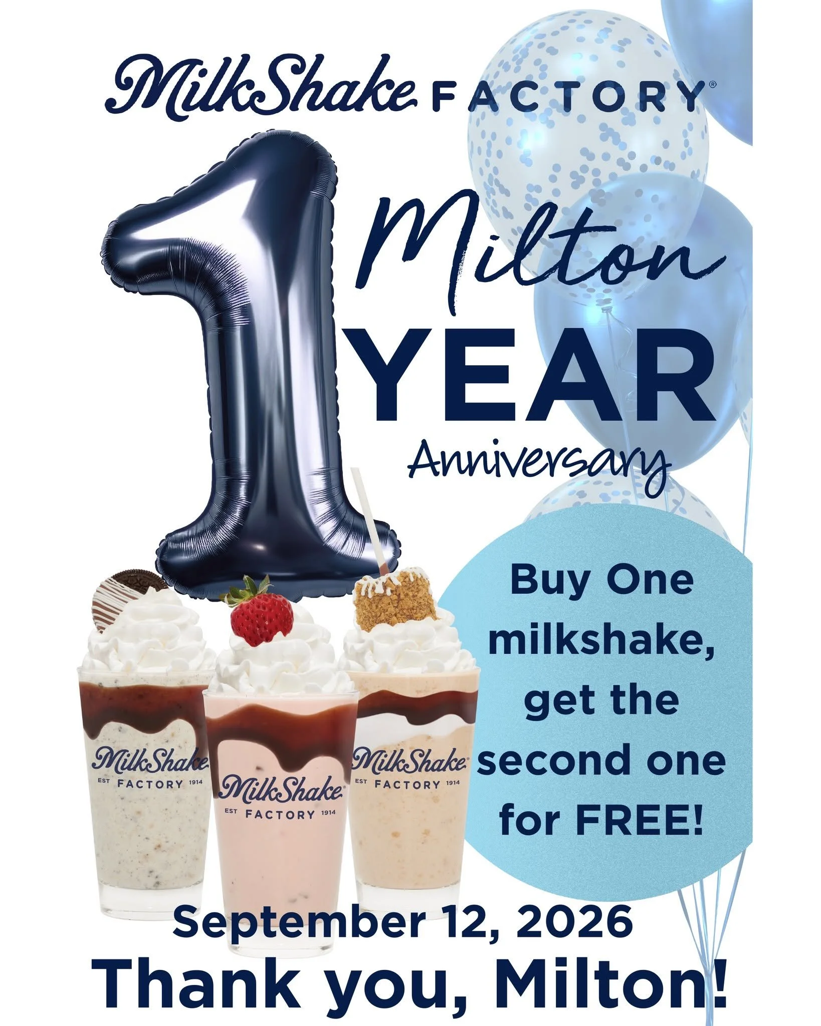 🎉Congratulations to @themilkshakefactory Milton on their ONE YEAR Anniversary at Crabapple Market! They have been a SWEET addition to the community and a fun gathering spot for kids and adults alike. 
🎉Celebrate tomorrow, **Saturday, September 12th