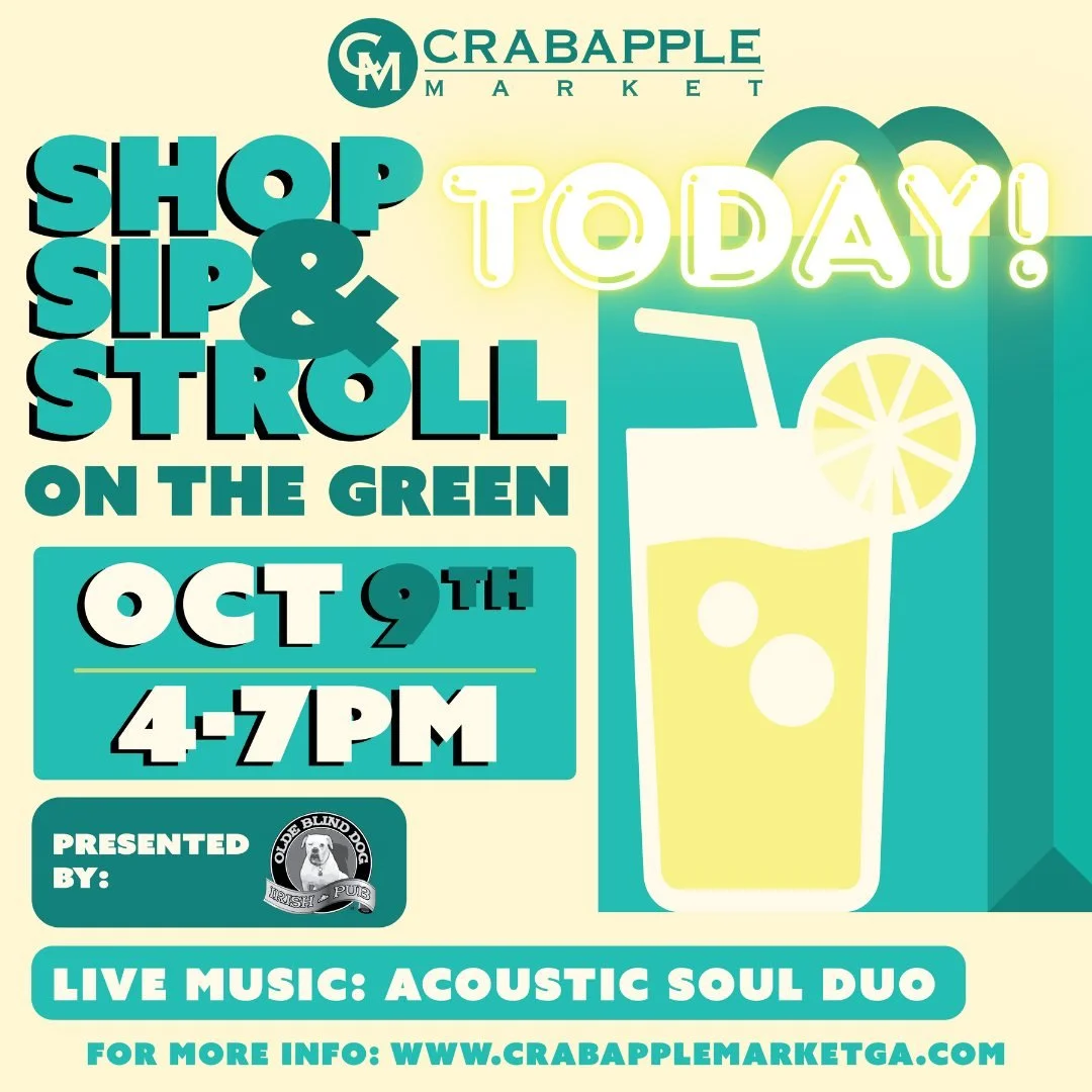 The weather is looking good for Shop, Sip &amp; Stroll TODAY on The Green! Visit the 35 vendors, get something delish to eat and drink &amp; chill to the sounds of Acoustic Soul! It's the perfect time to shop for a treasure, enjoy a tasty treat, and 