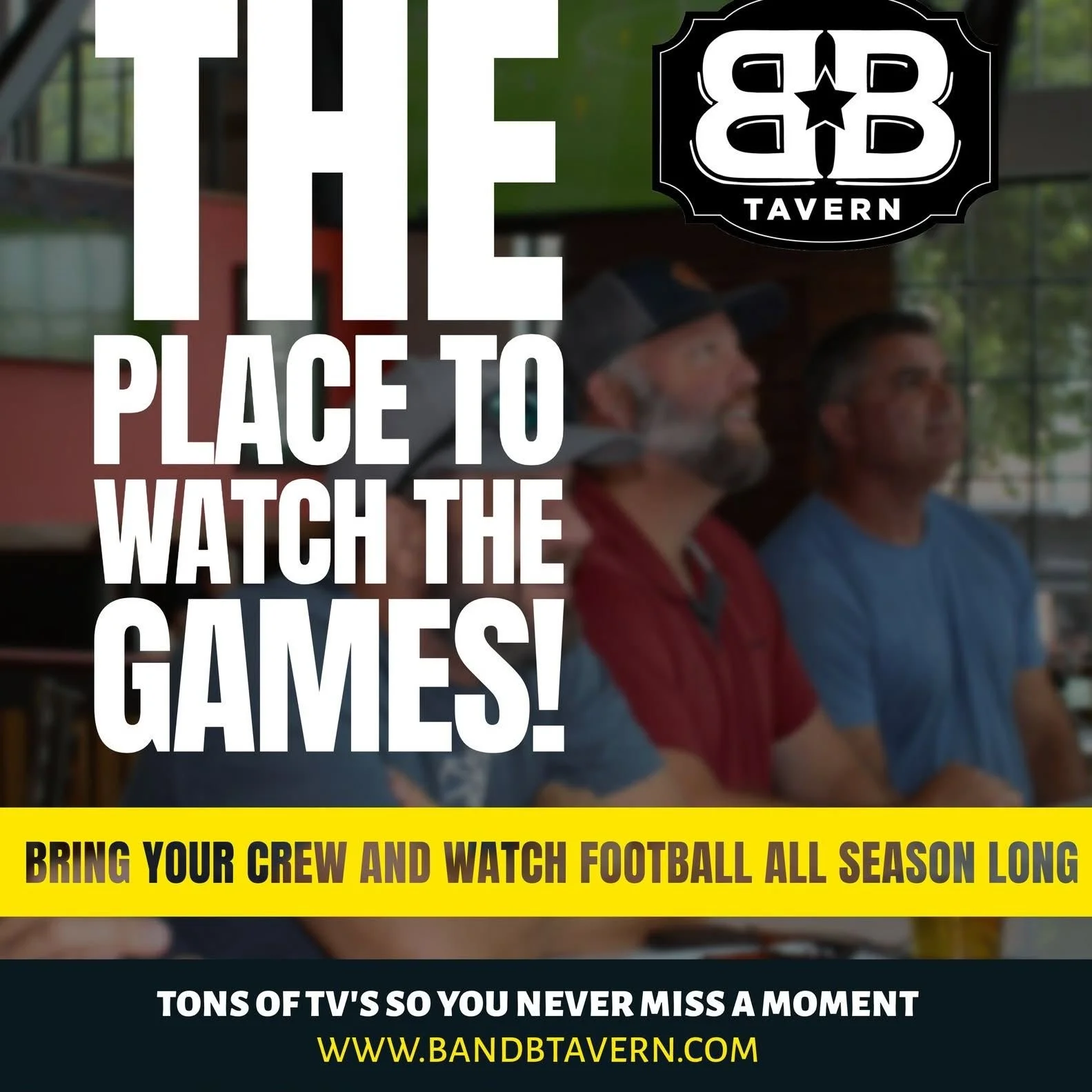 @bandbtaverncrabapple is your official Football season hang out with tons of TVs to watch your favorite match up. Bring your crew, enjoy cold drinks and a menu made for game day for the WIN! 

On Mondays try the October Burger of the Month featuring 
