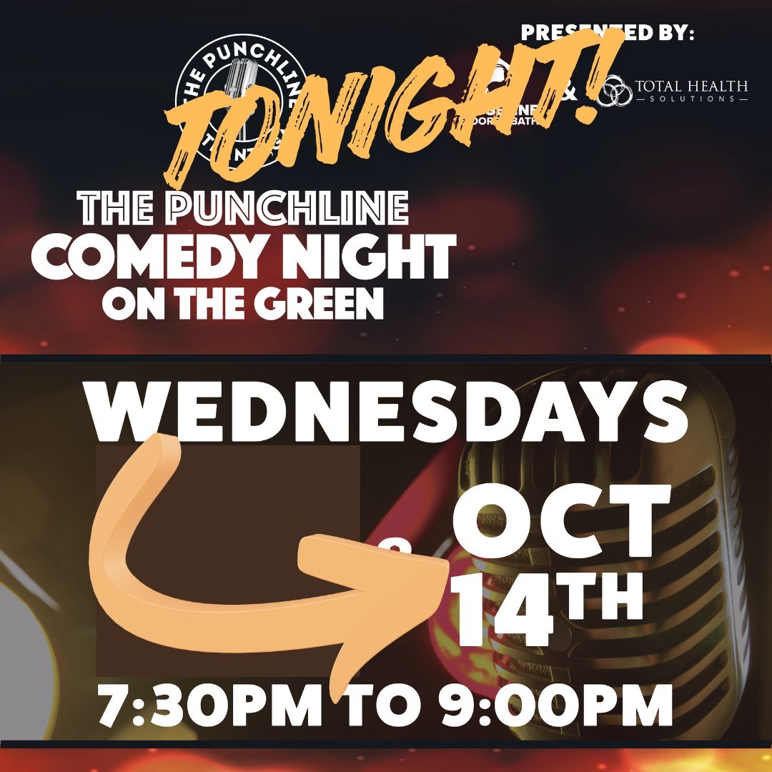 🤣TONIGHT! Laughs are coming your way with Punchline Comedy Night on The Green. The show begins at 7:30 featuring live comedic acts and it&rsquo;s FREE. Plan to come early and get a bite to eat at our restaurants, then enjoy lighthearted entertainmen