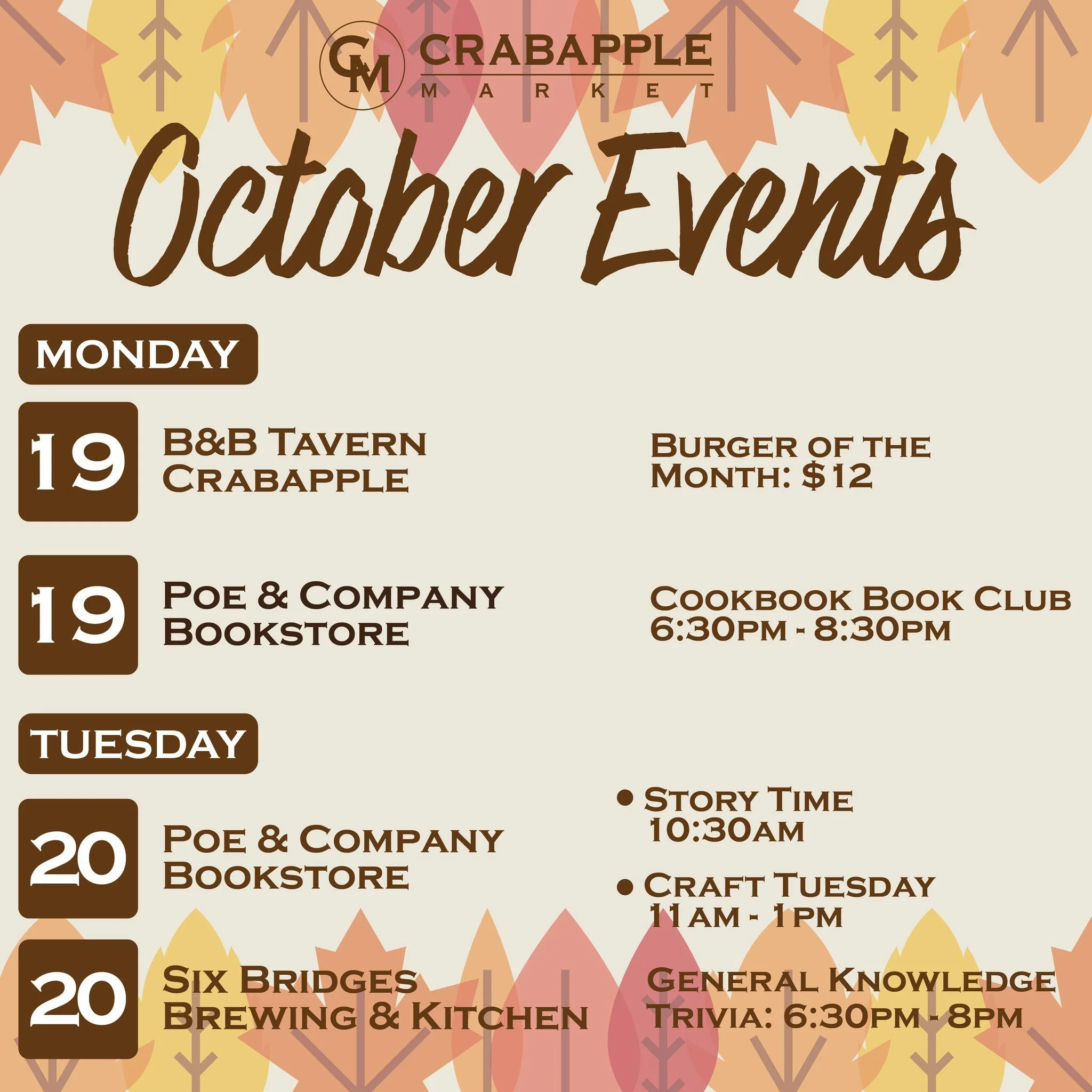 🍂Fall is in the air! Enjoy the cooler temps and check out what's coming your way at Crabapple Market this week. 
🎃You are invited the to the Halloween Costume Party &amp; Trick or Treat on The Green on Saturday, October 24th from 1 &ndash; 4PM. 
👹