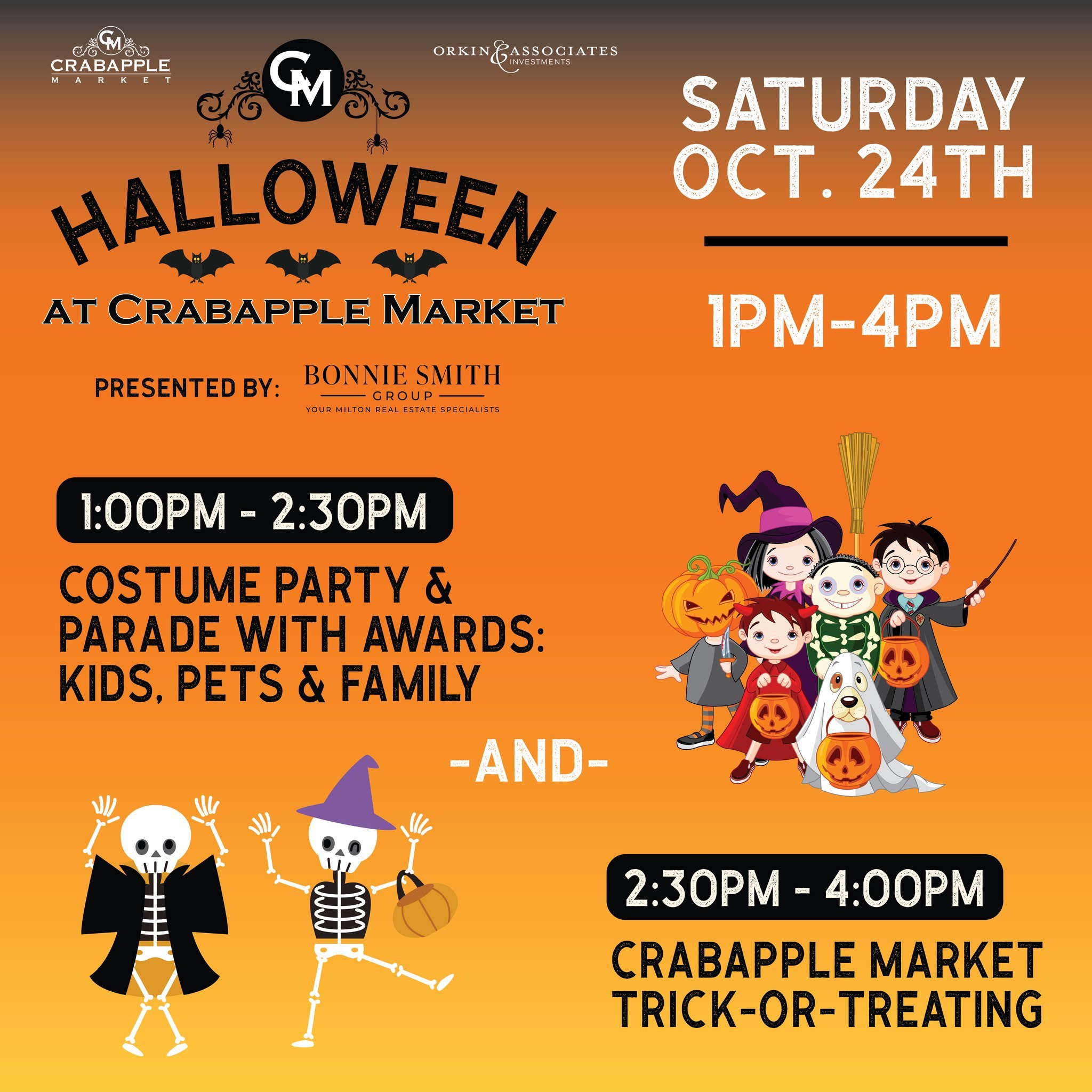 🎃👻 Get ready for a SPOOK-tacular afternoon at Crabapple Market! 🧡
Join us THIS SATURDAY, October 24th, for our 4th Annual Halloween Costume Party &amp; Trick-or-Treating! Bring the whole family for a frightfully fun afternoon filled with festive m