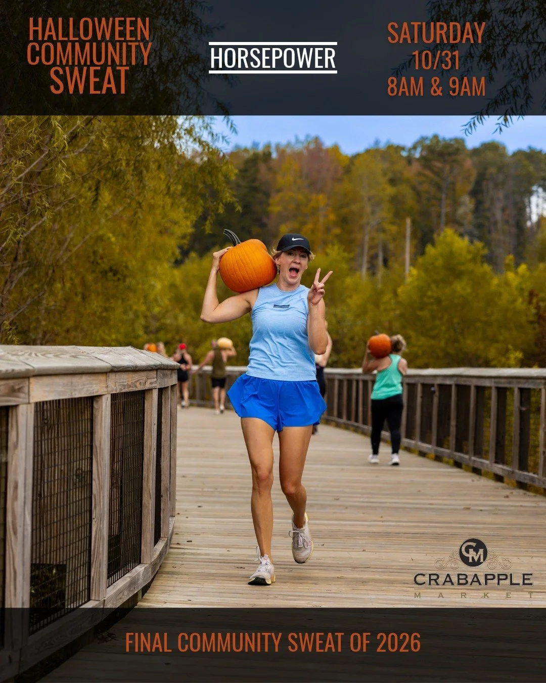 🏋️&zwj;♀️Get your work out in with a free Community SWEAT Class from @horsepower.fitness! It&rsquo;s Saturday, October 31st on #TheGreen 8AM &amp; 9AM. 
See the details below: 
-RSVP required per usual. horsepowerfitness.com --> Book Now --> C