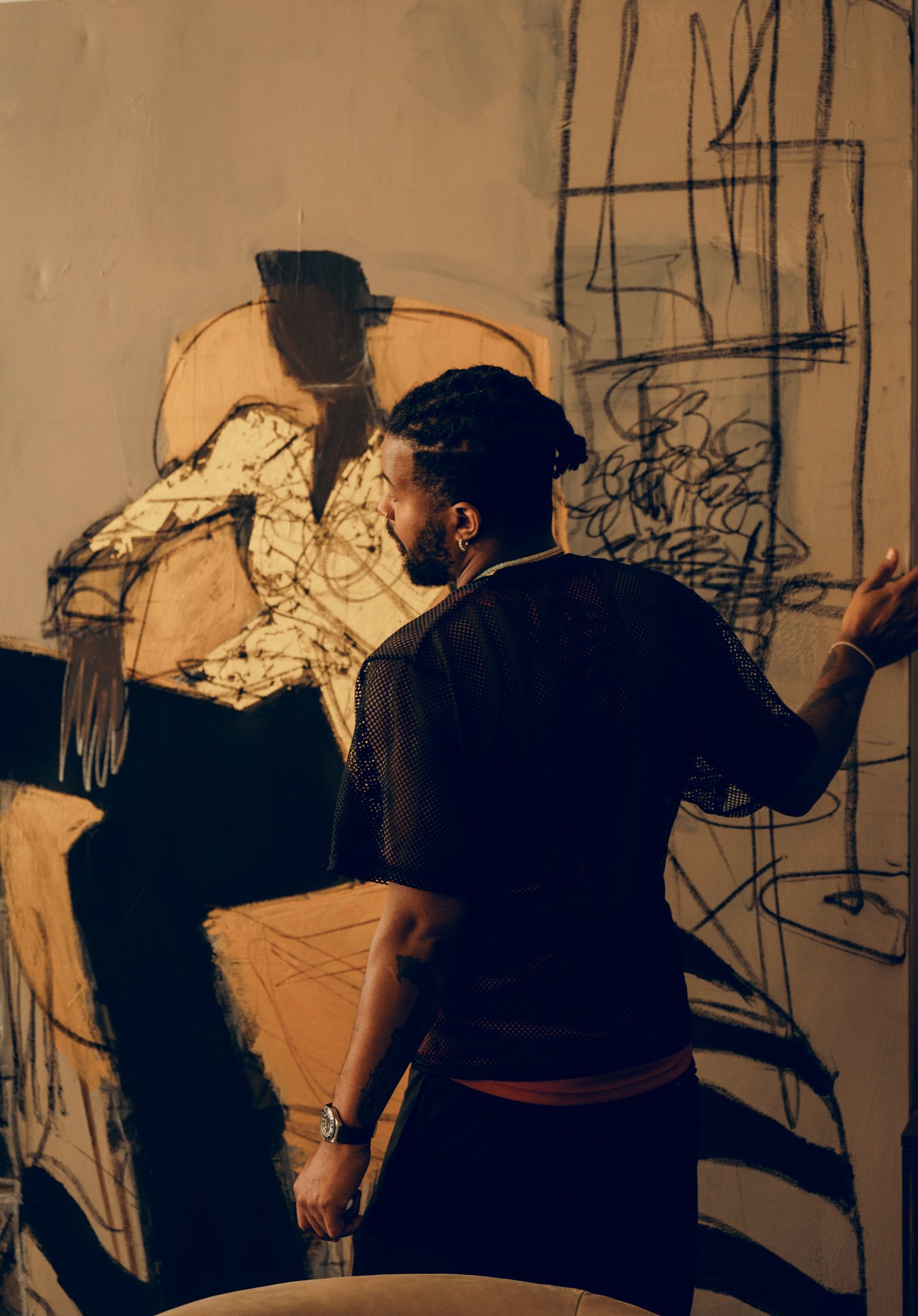 Ferrari Sheppard moves painting in his Los Angeles studio, 2026