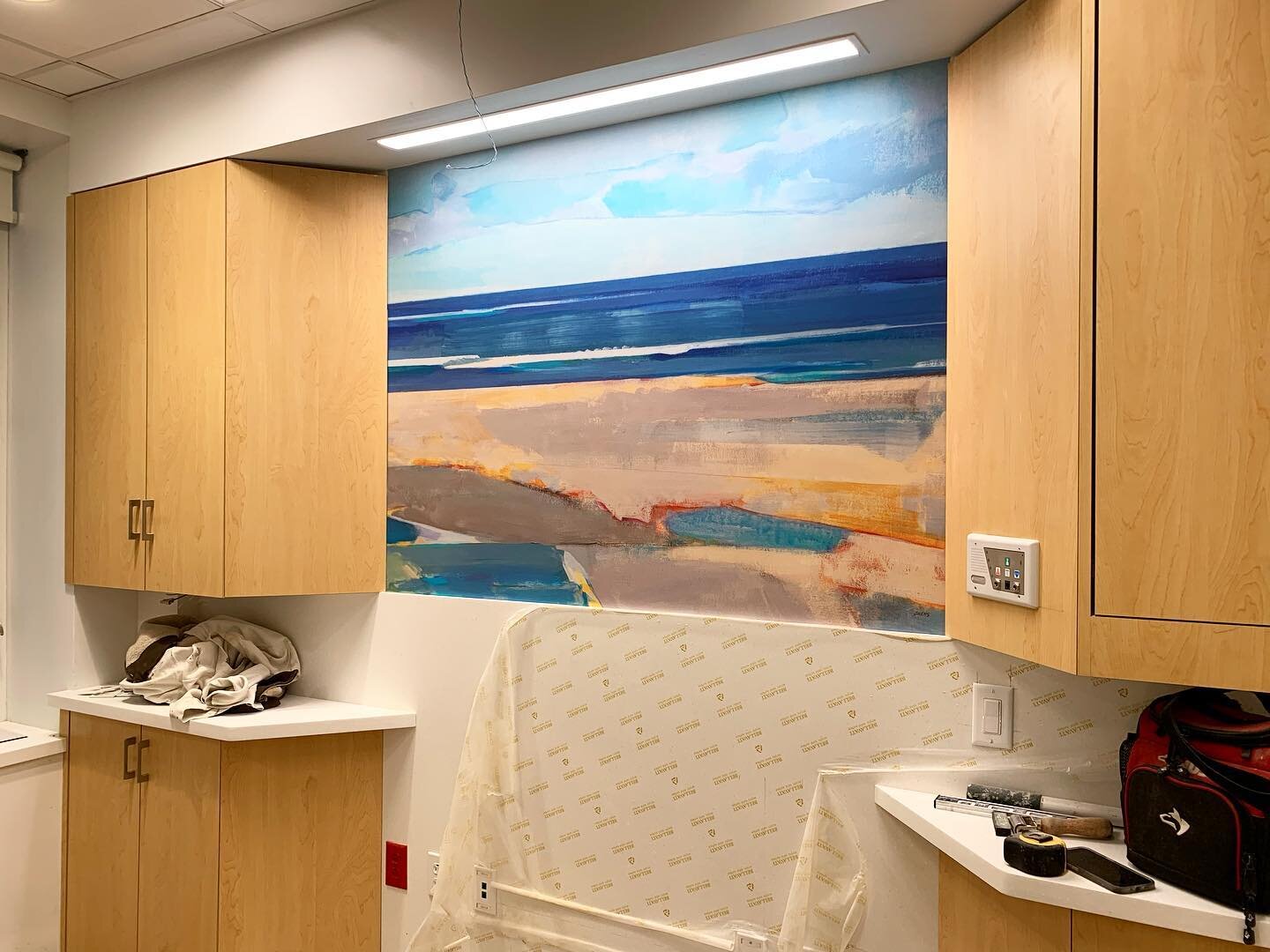 Still a bit of a construction zone&hellip;custom designed wall covering for the Head Wall in an OB Hospital Suite.