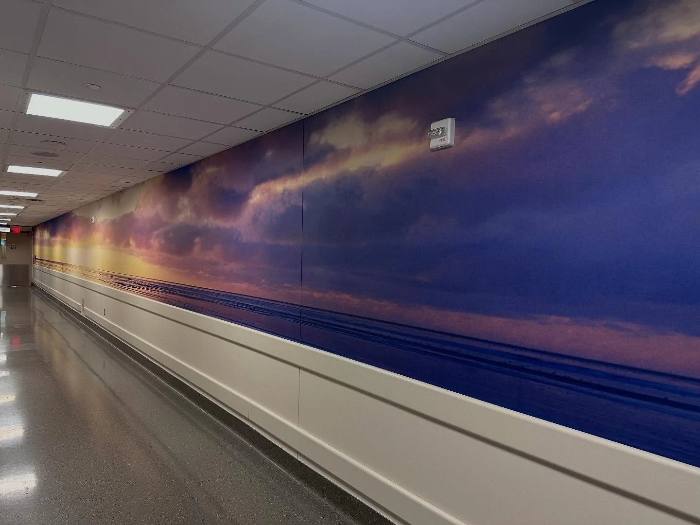 Photographic Wall Covering. We worked with our health care client on this wall covering that spanned 100 feet along an OR corridor. The client wanted one image to span the length of the corridor. For Arts Sake was thrilled to be the lead on this proj