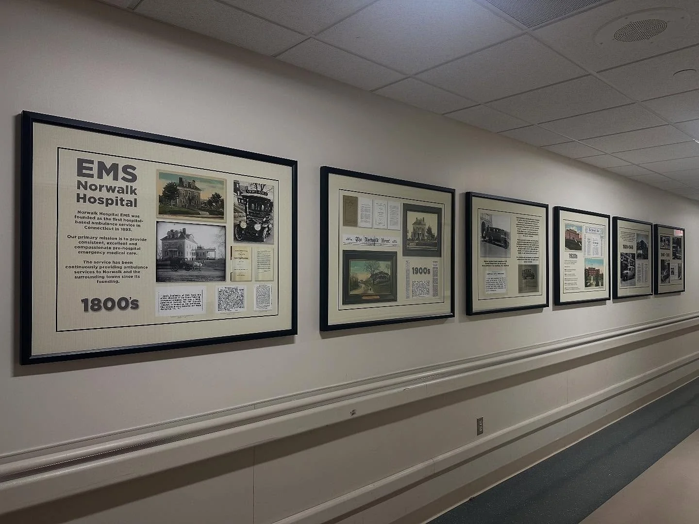 Curated Timeline. We are working to develop an historic timeline for an EMS Department. We complied historic photos, newspaper articles and promotional materials to develop and tell the story. The first six panels are installed with six more to come.