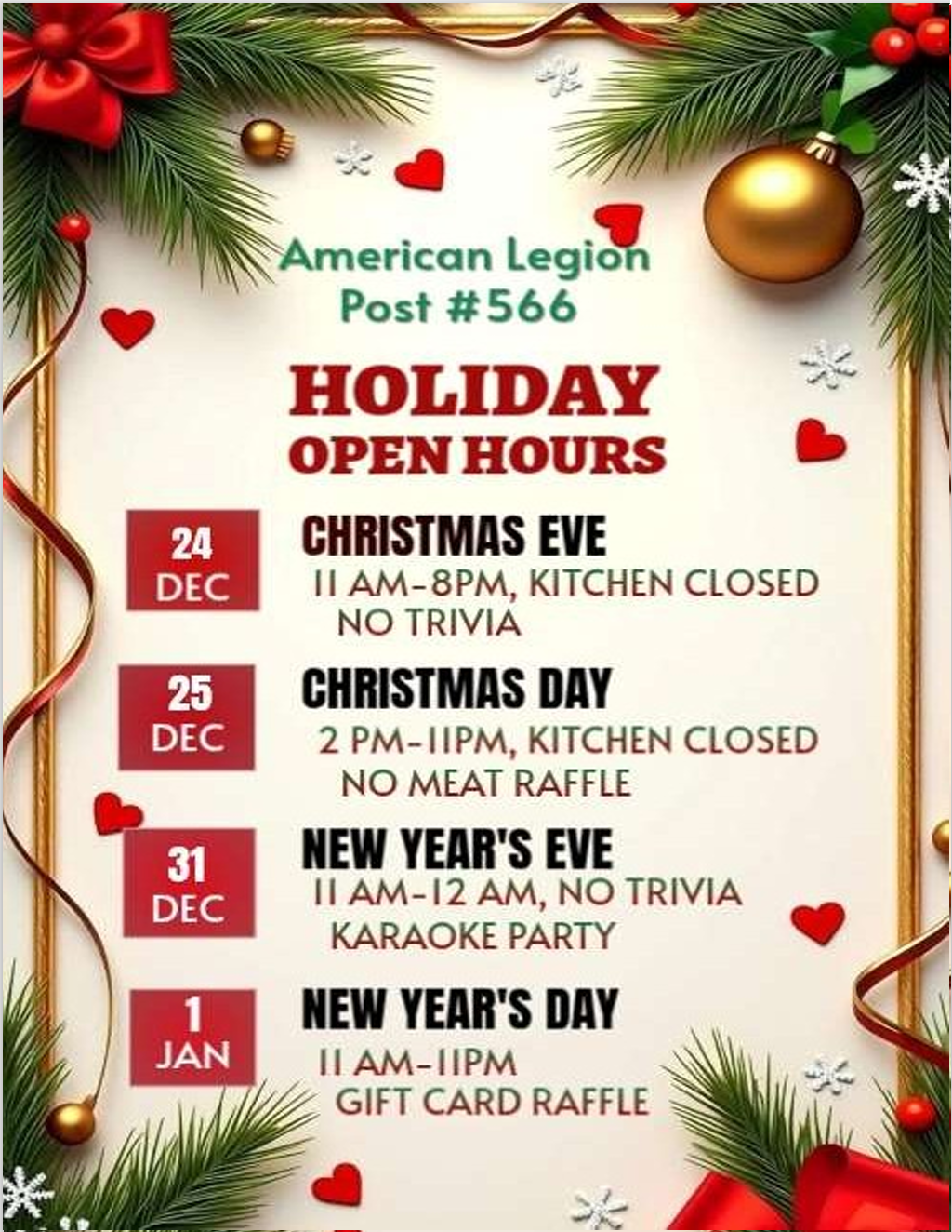 Christmas Eve Hours.