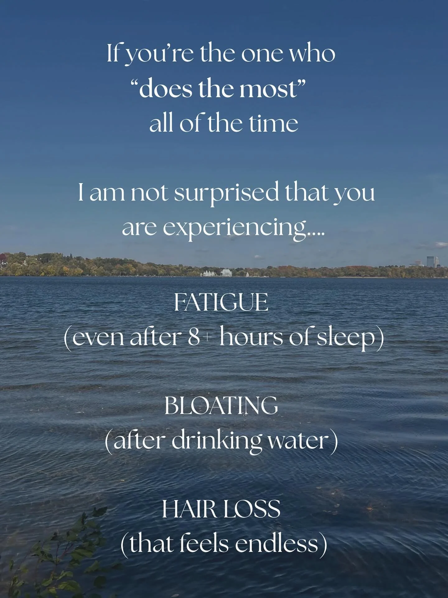 Let me tell you about one of my patients- 

She came in feeling just like this. Constant fatigue, bloating, thinning hair. She wanted to have stable energy, regular digestion, and healthy, strong hair. 

She was burnt out and too busy. She wanted to 