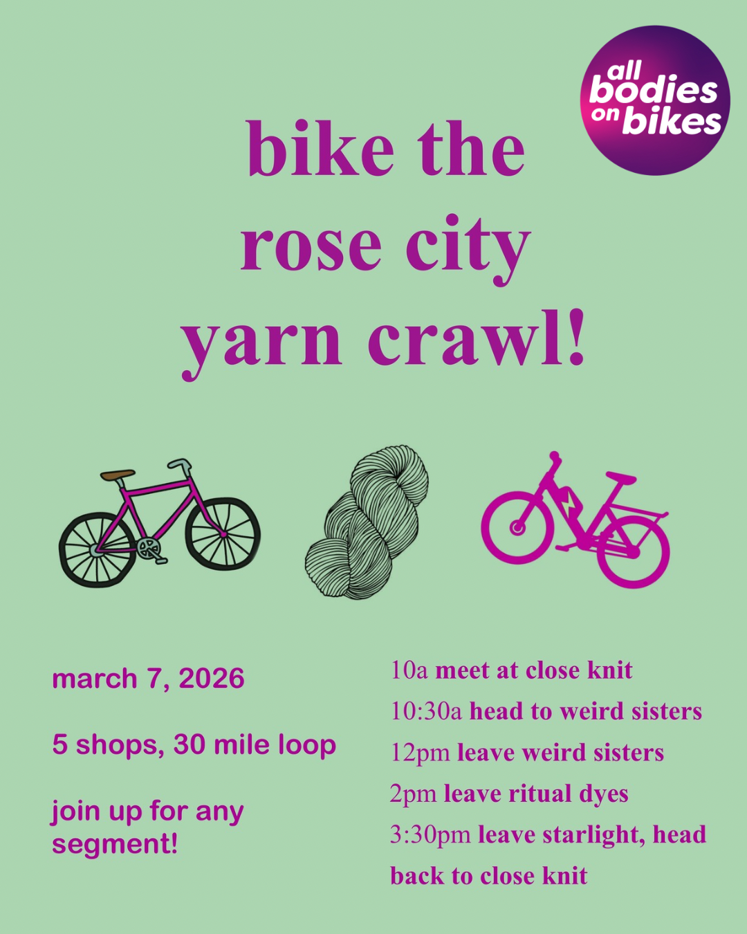 Ride the Rose City Yarn Crawl