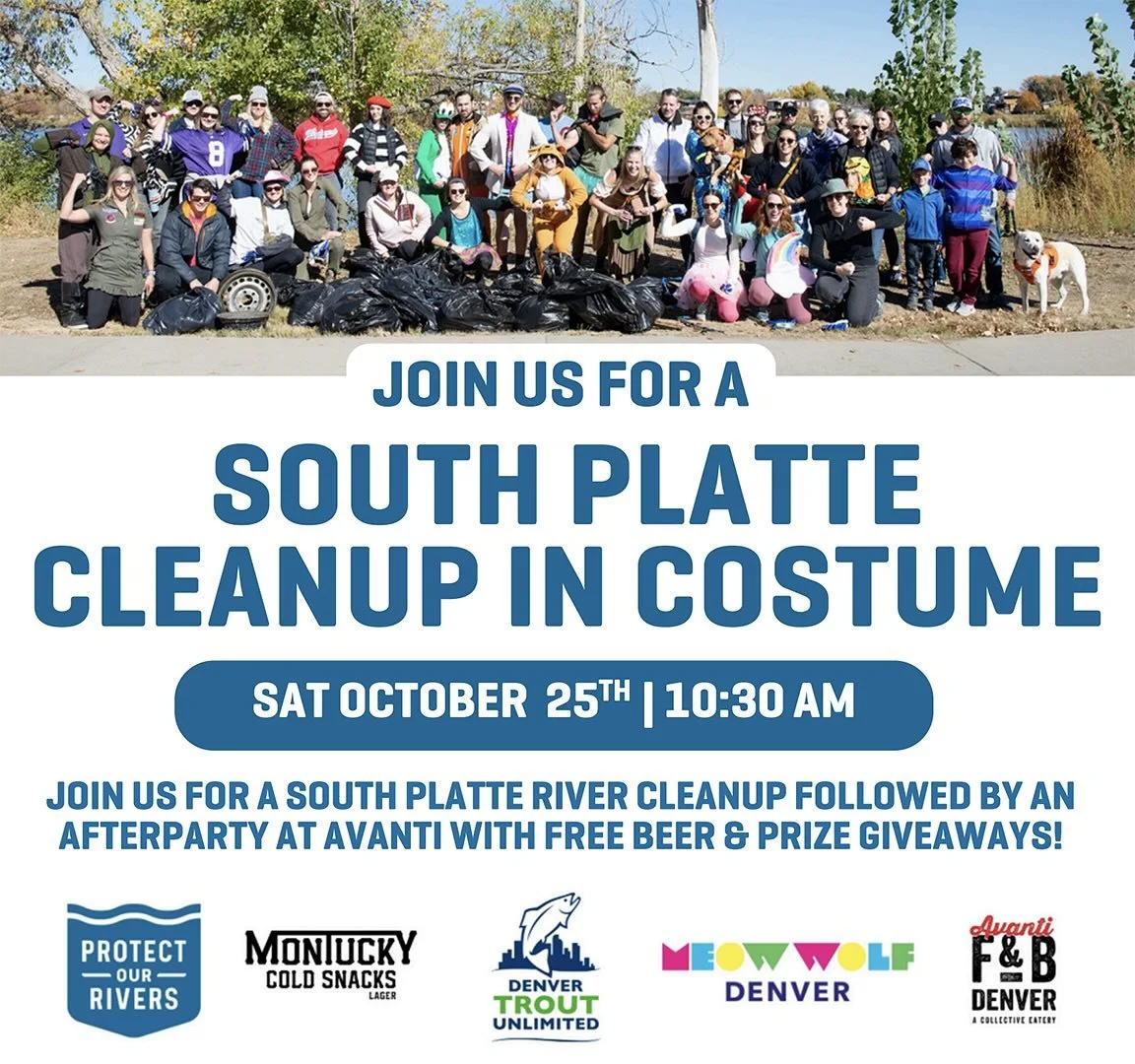 We hope everyone can join us for the final DSP River cleanup of 2025! Saturday, October 25th at Fishback Park (behind REI). Let&rsquo;s see those Halloween costumes! We&rsquo;ve pulled over 8,000 lbs of trash and litter out of the South Platte in 202