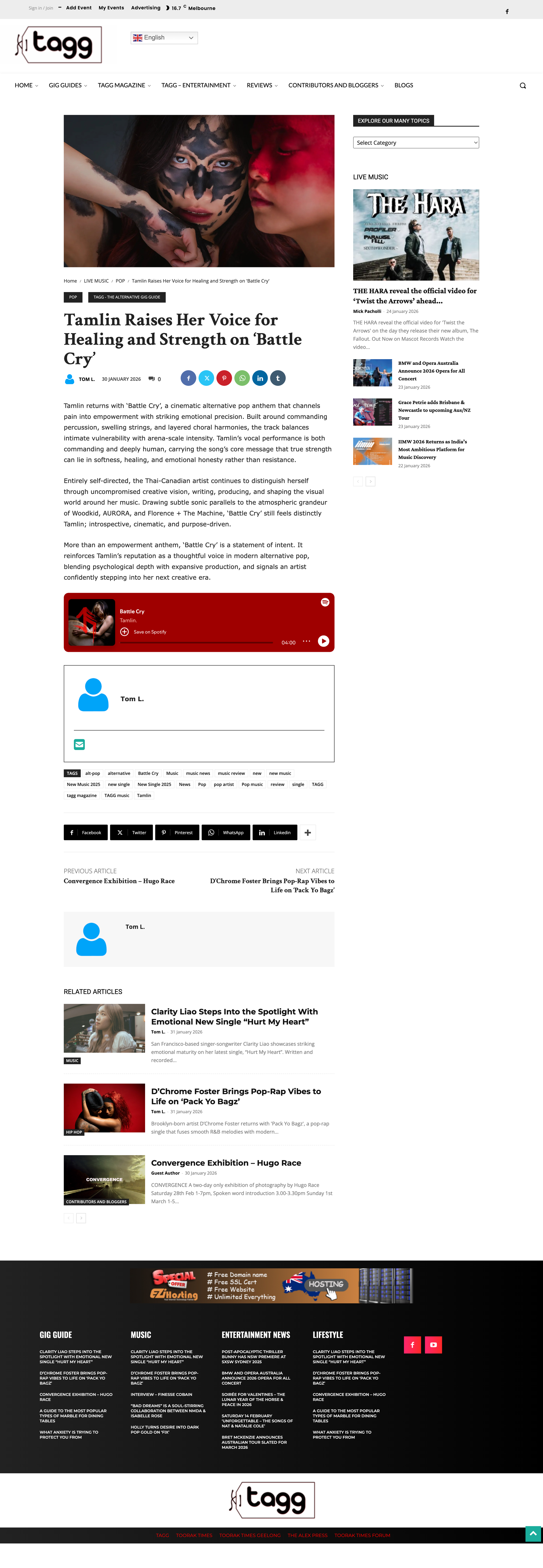 Screenshot of the blog by Tagg
