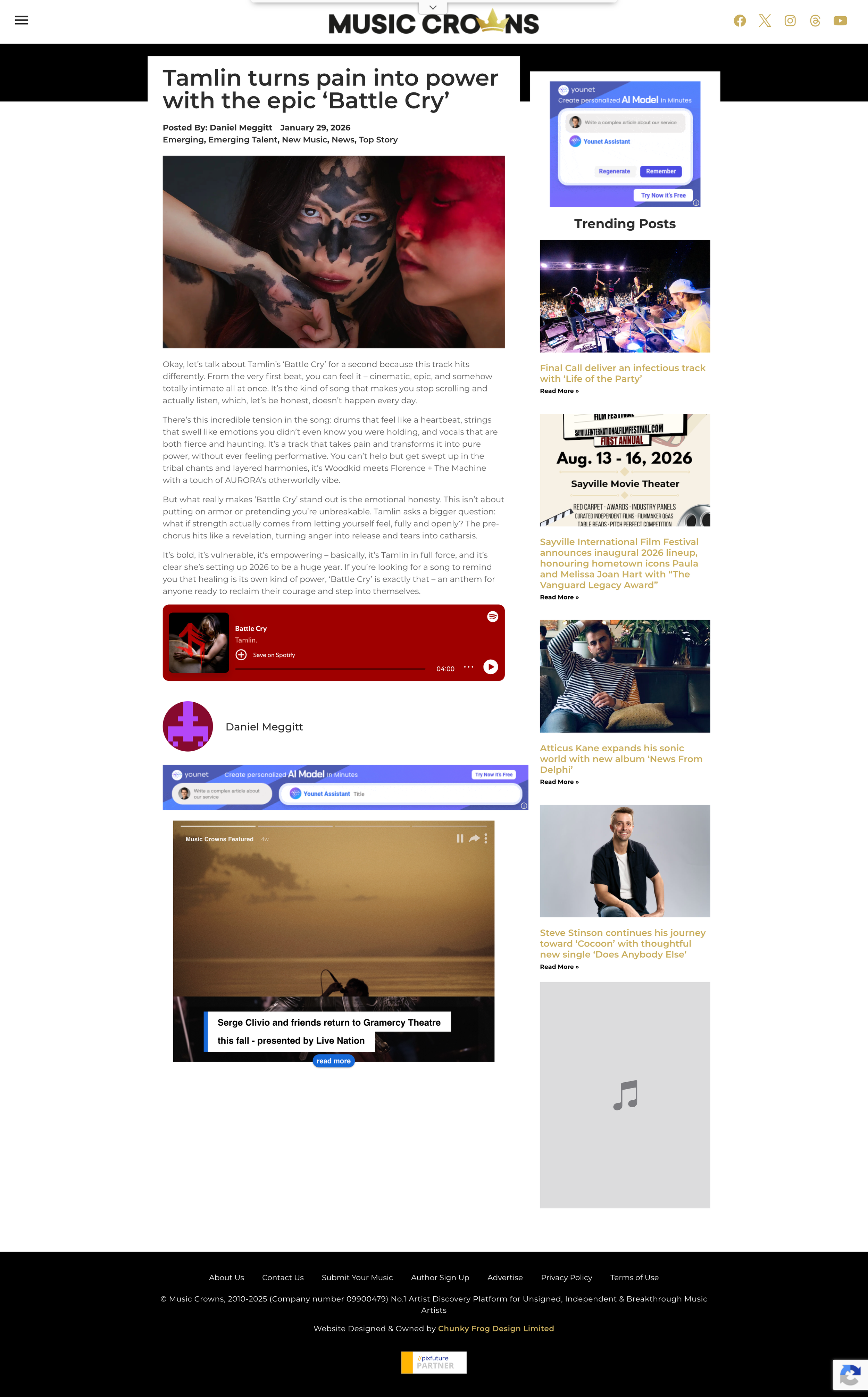 Screenshot of the blog by Music Crowns