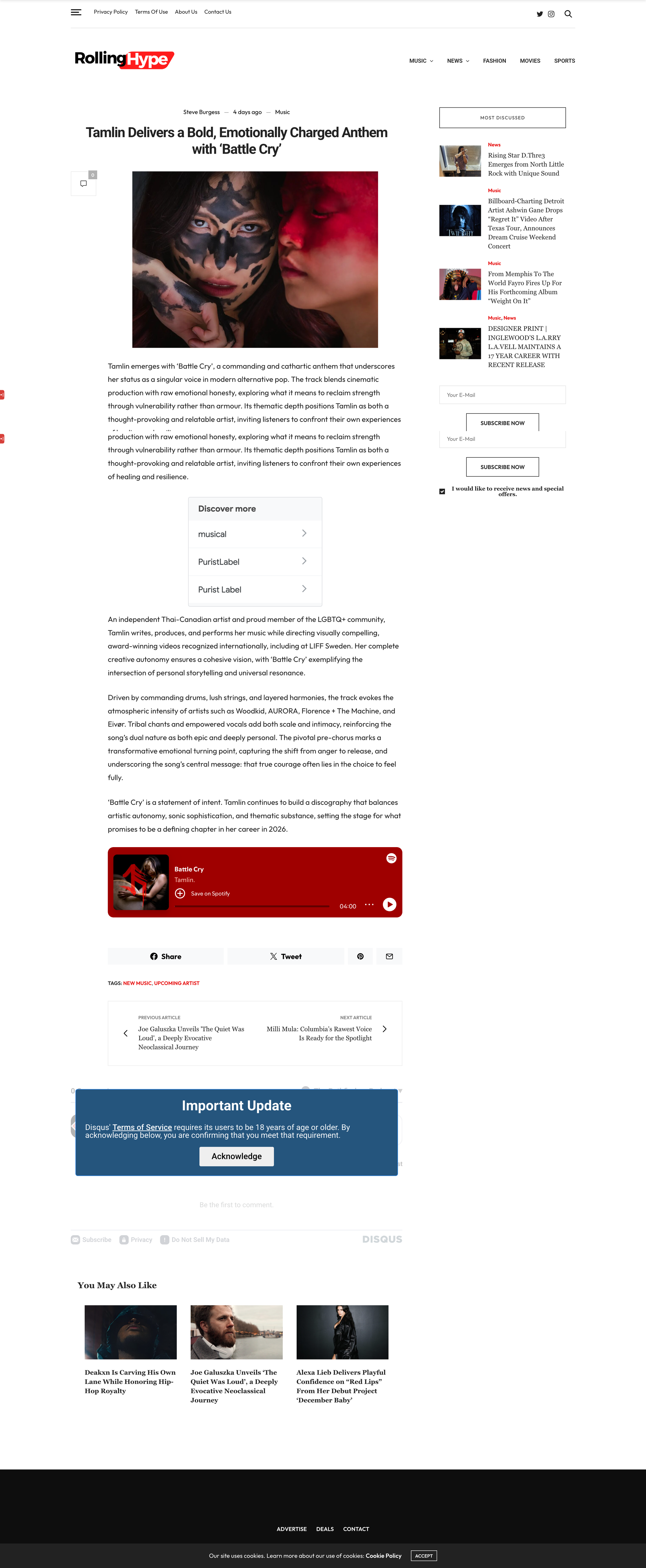 Screenshot of the blog by Rolling Hype